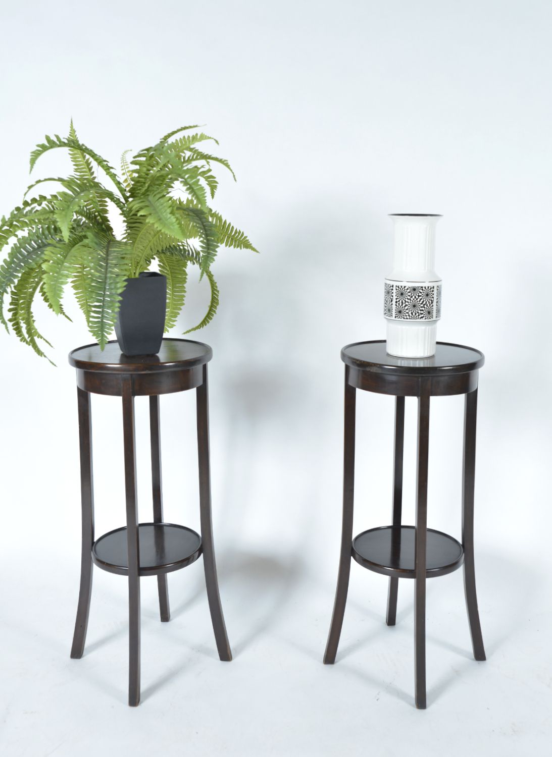 Pair Antique Mahogany Birch Wood Plant Stands Jardinières Torchiere English photo for sale