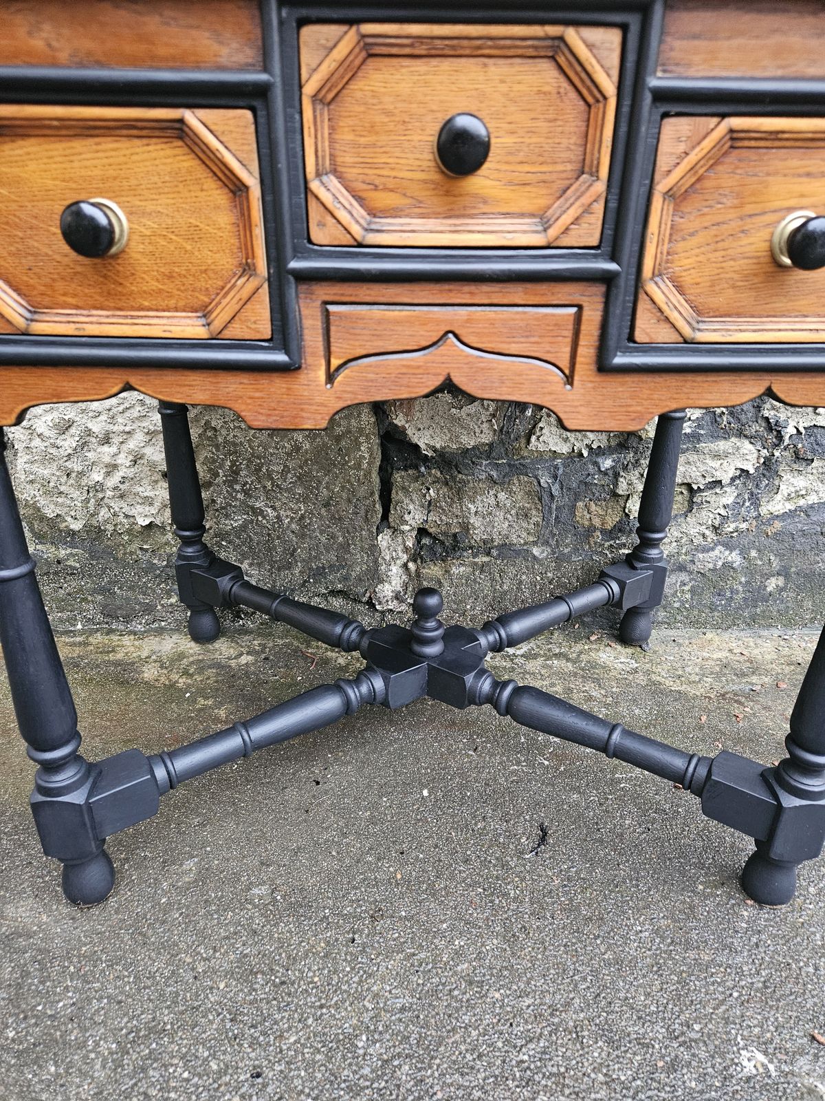 photo furniture Vintage Chest Of Drawers Oak Three Drawers Cabinet Superb Ebonised Detailing