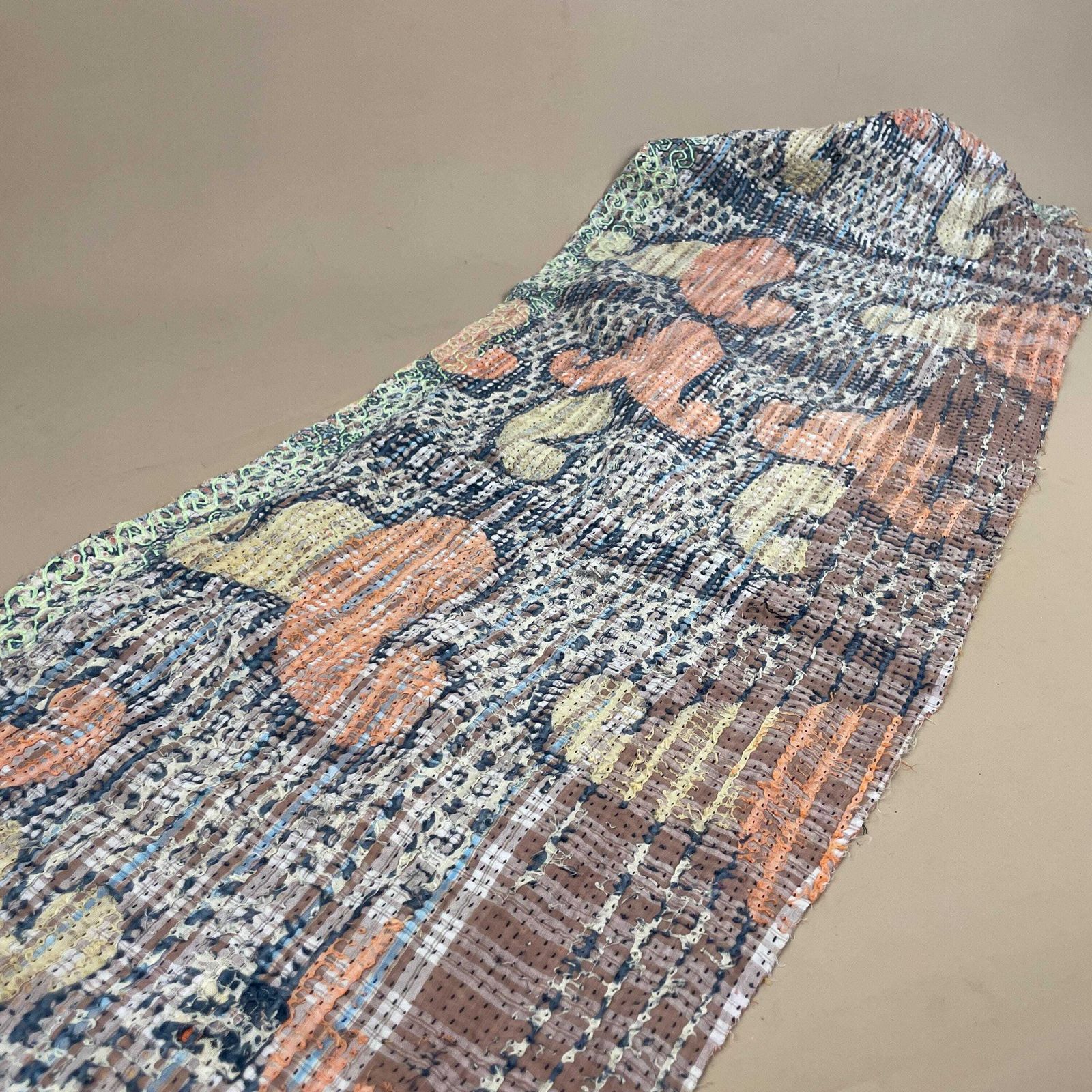 photo for sale Indian Fabric Table Runner Hand Embroidered Pattern Tapestry Cotton Handmade Craft Traditional Cloth India Stitched Rectangle 97x33cm