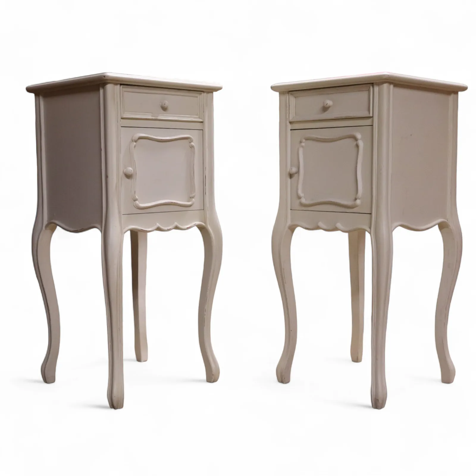 Pair Of Vintage White Painted French Provincial Country Style Bedside Cabinets photo for sale