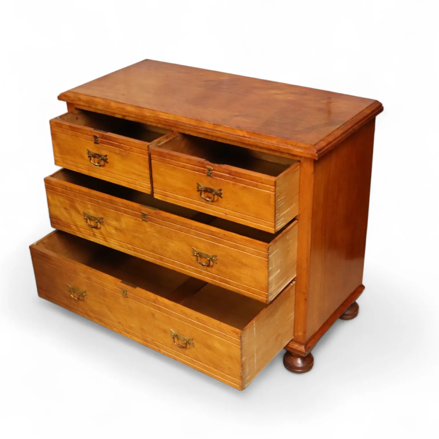 395.0 Antique Edwardian Satin Walnut Chest Of Drawers photo