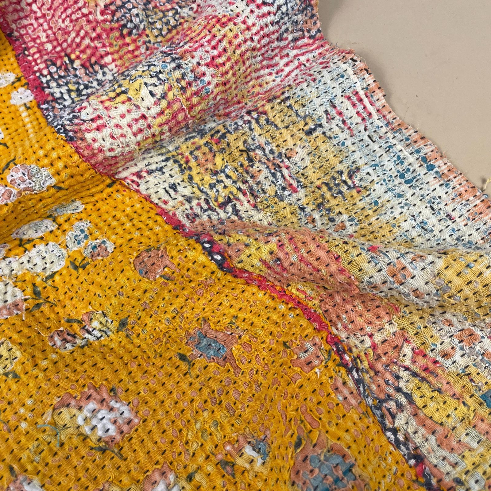 photo for sale Indian Fabric Table Runner Hand Embroidered Pattern Tapestry Cotton Handmade Craft Traditional Cloth India Stitched Rectangle 97x30cm
