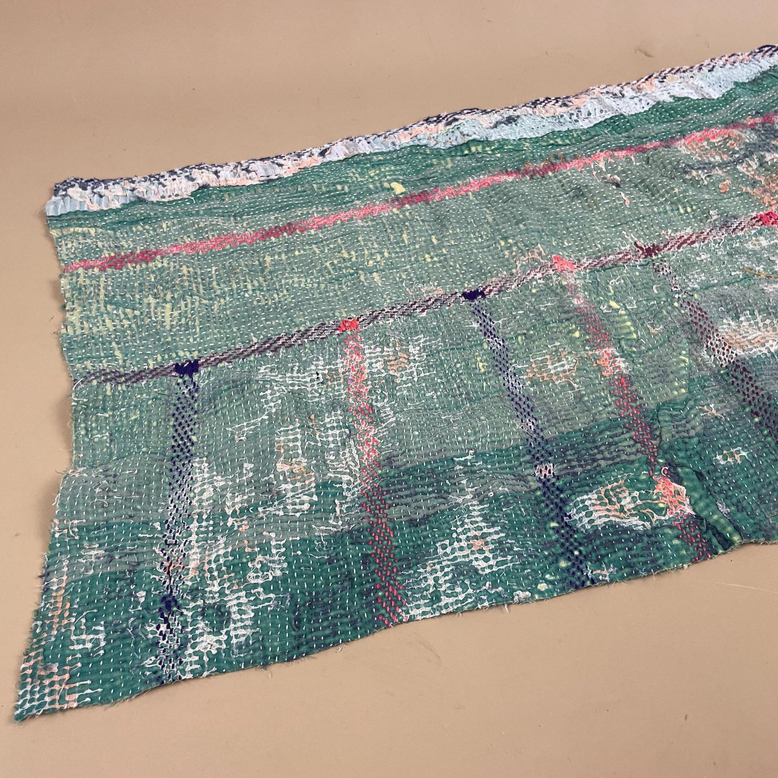 Indian Fabric Hand Embroidered Pattern Tapestry Cotton Handmade Craft Traditional Cloth India Stitched Rectangle 63x39cm Mat photo for sale
