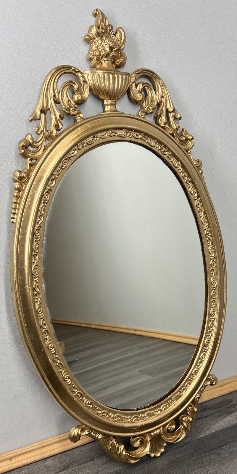 Mirror Vintage French Ornate Oval Wall Mirror Gold Finish Wall Decor Lot 4715 photo furniture