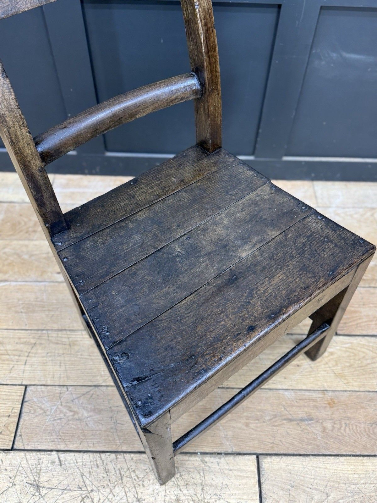 Antique Oak Slat Back Kitchen Dining Chair Primitive Country Georgian Period photo for sale