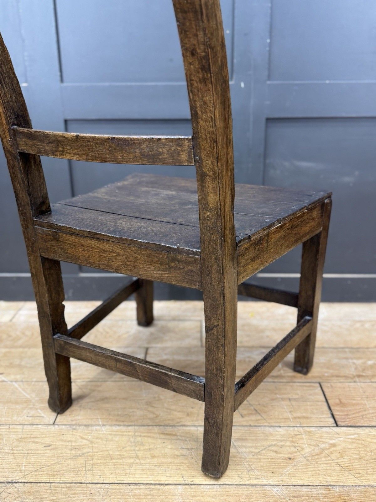 195.0 Antique Oak Slat Back Kitchen Dining Chair Primitive Country Georgian Period photo
