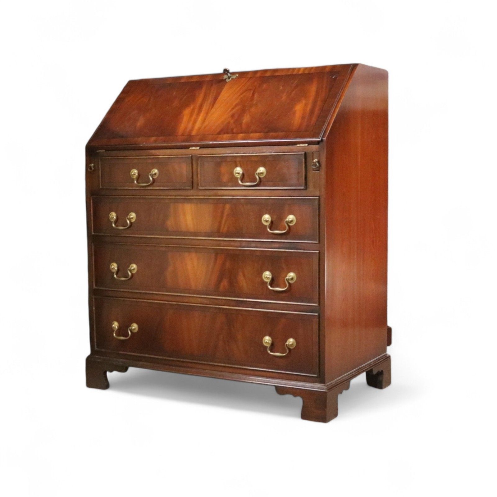 Vintage Bevan Funnell "Reprodux" George III Style Flame Mahogany Bureau