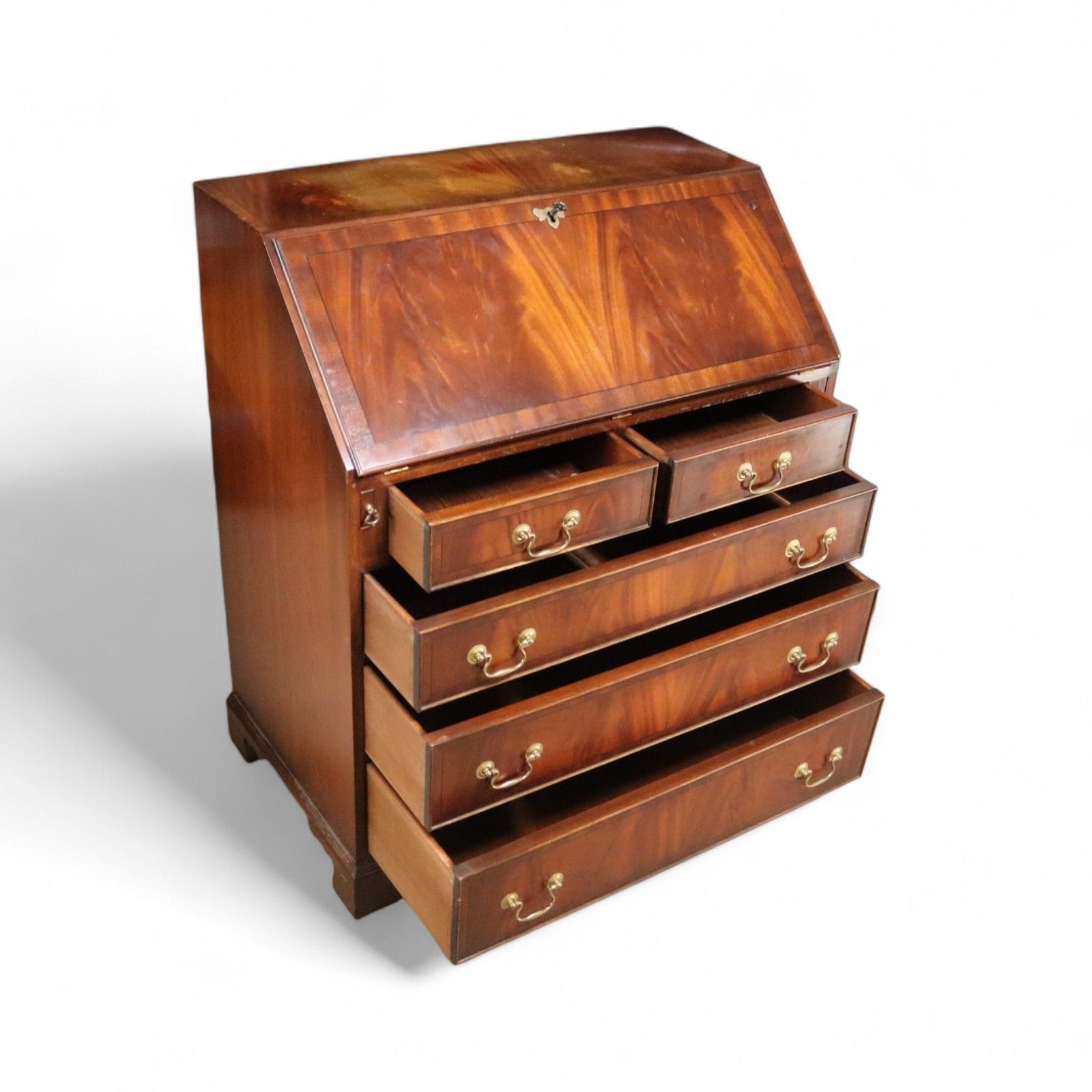 photo vinterior Vintage Bevan Funnell "Reprodux" George III Style Flame Mahogany Bureau