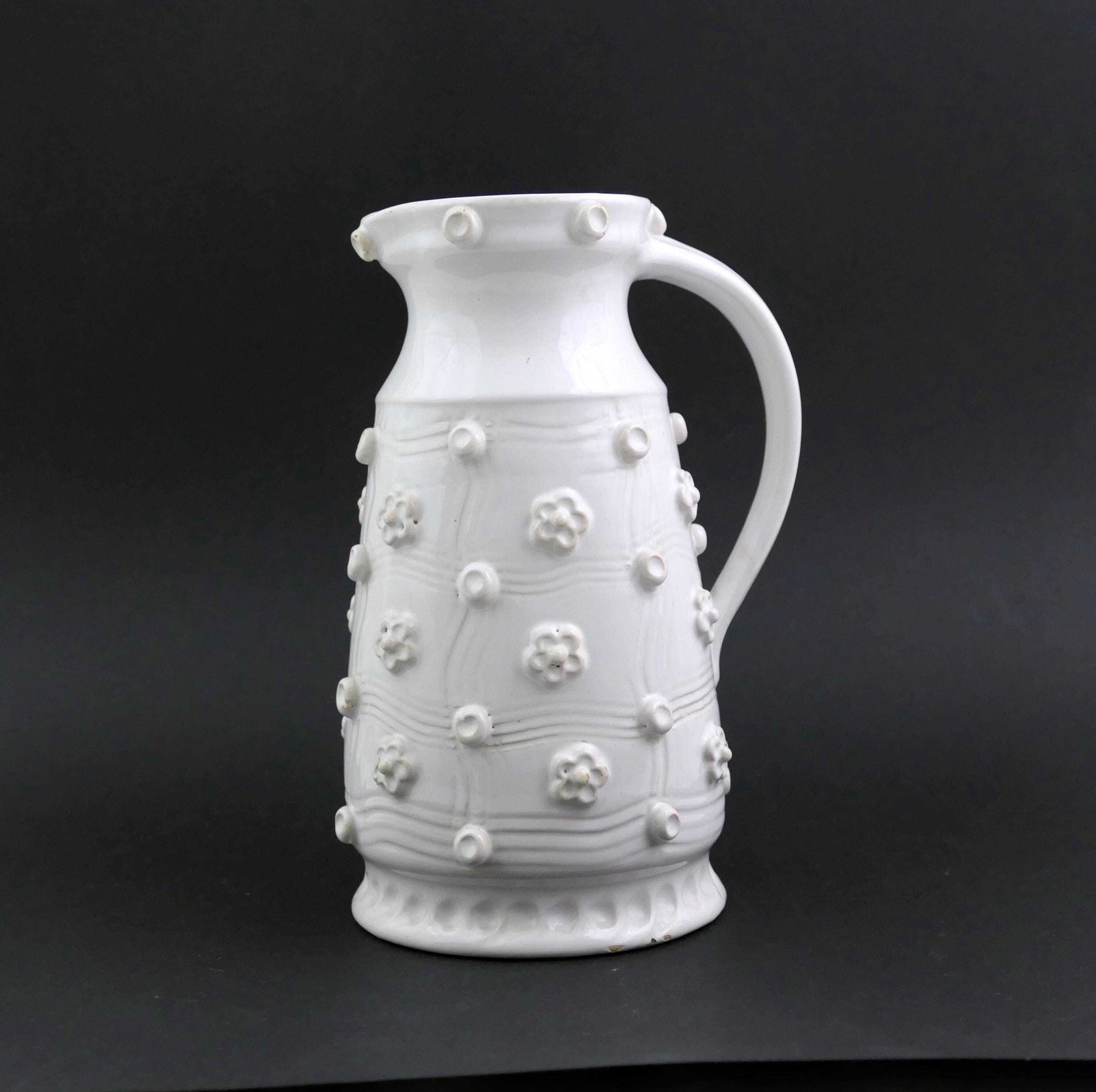 Vintage French Emile Tessier White Glazed Earthenware Pitcher Retro Ceramic Vase From The Sarthe Region Of France, 50s Studio Pottery