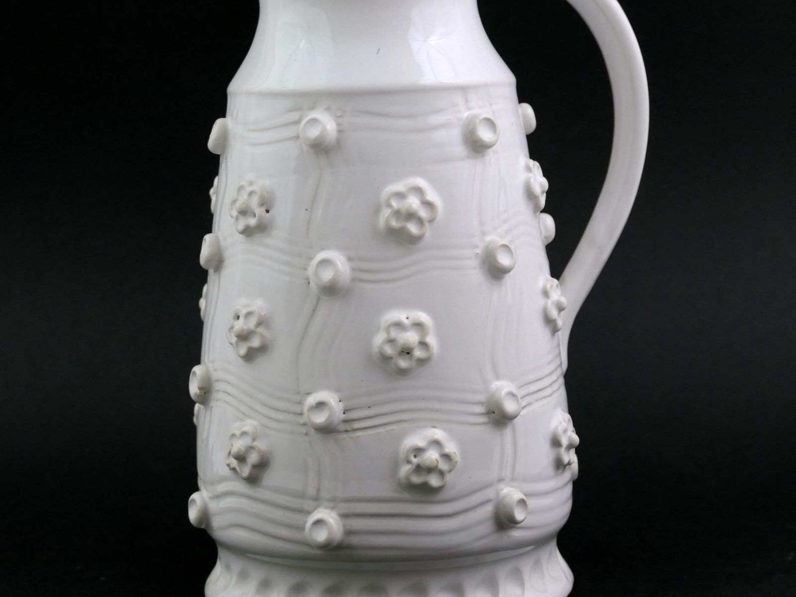 photo furniture Vintage French Emile Tessier White Glazed Earthenware Pitcher Retro Ceramic Vase From The Sarthe Region Of France, 50s Studio Pottery