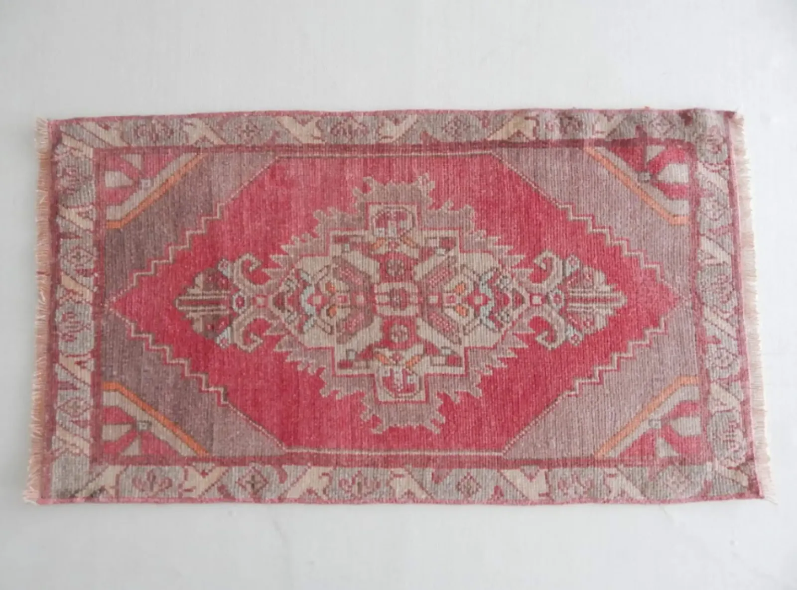 Distressed Low Pile Small Turkish Hand Knotted Yastik Rug 1′10″ × 3′3″ photo buy