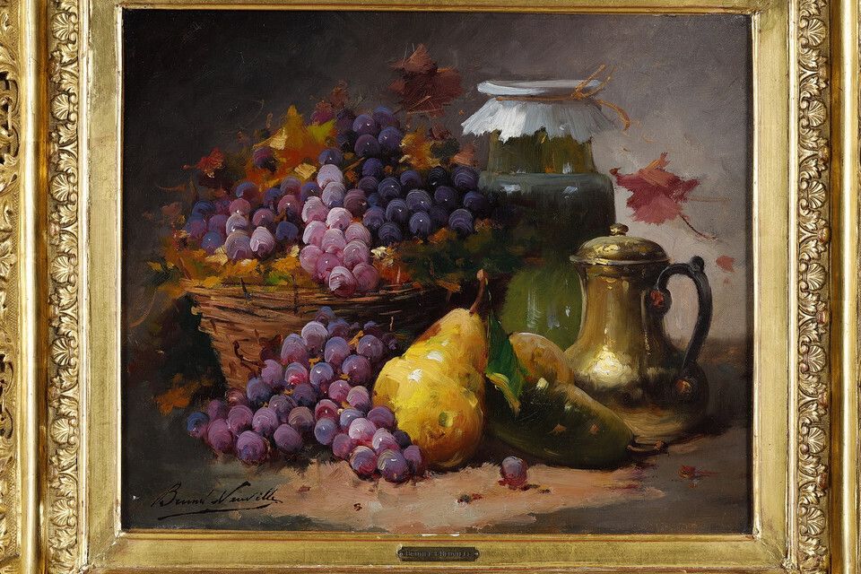 Still Life Painting By Brunel De Neuville, Carved And Gilded Wood Frame photo Art