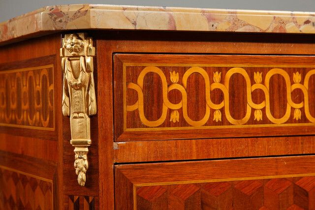 Furniture Transitional Style Chest Of Drawers In Marquettery Of Wood And Gilded Bronze photo