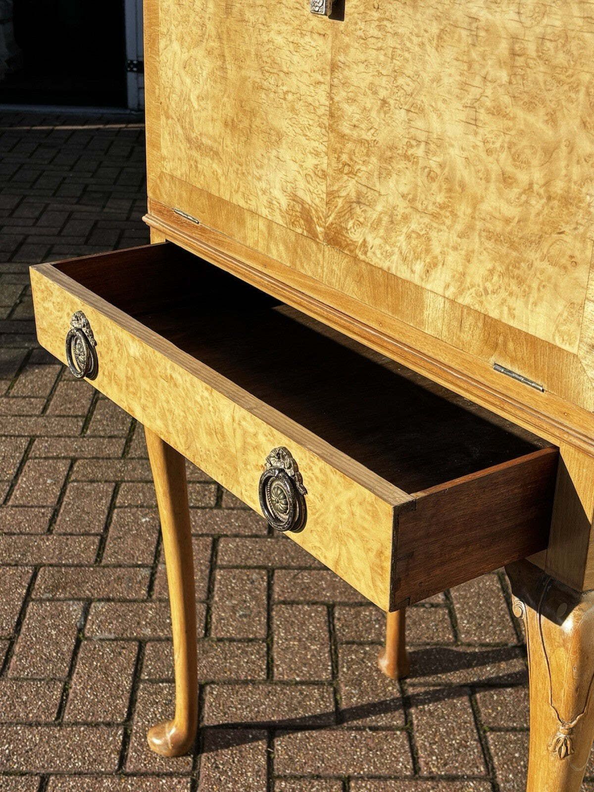 photo for sale Original Art Deco Birds Eye Maple Cocktail Cabinet With Fitted Interior & Drawer