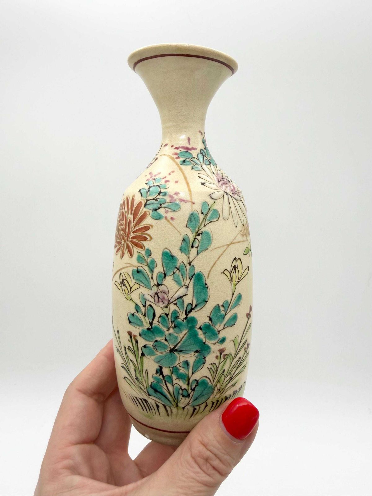 Home Decor Antique Japanese Satsuma Vase, Small Hand Painted Satsuma Vase 1800s photo