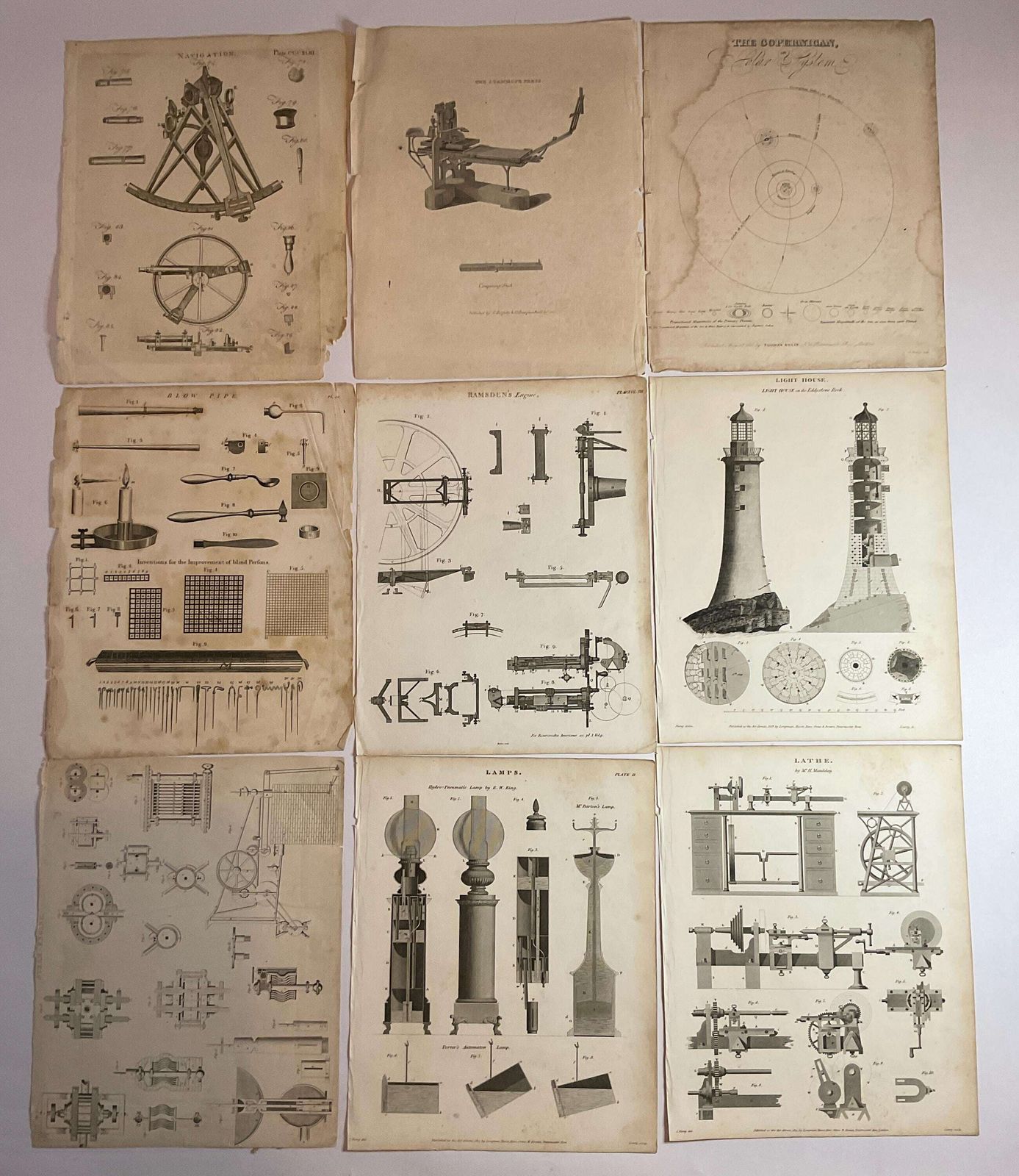 Antique Original Set Of 9 Georgian Book Plates.