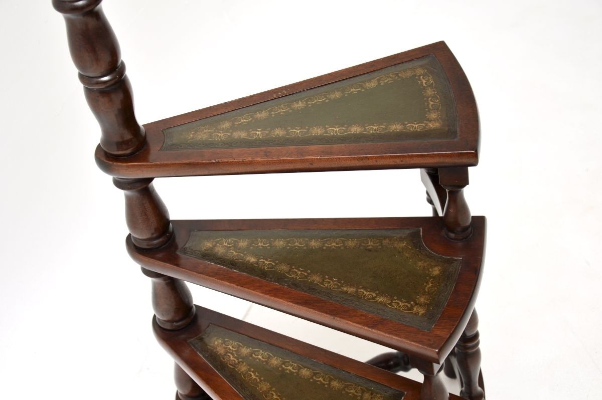 Antique Mahogany And Leather Library Steps photo 975.0