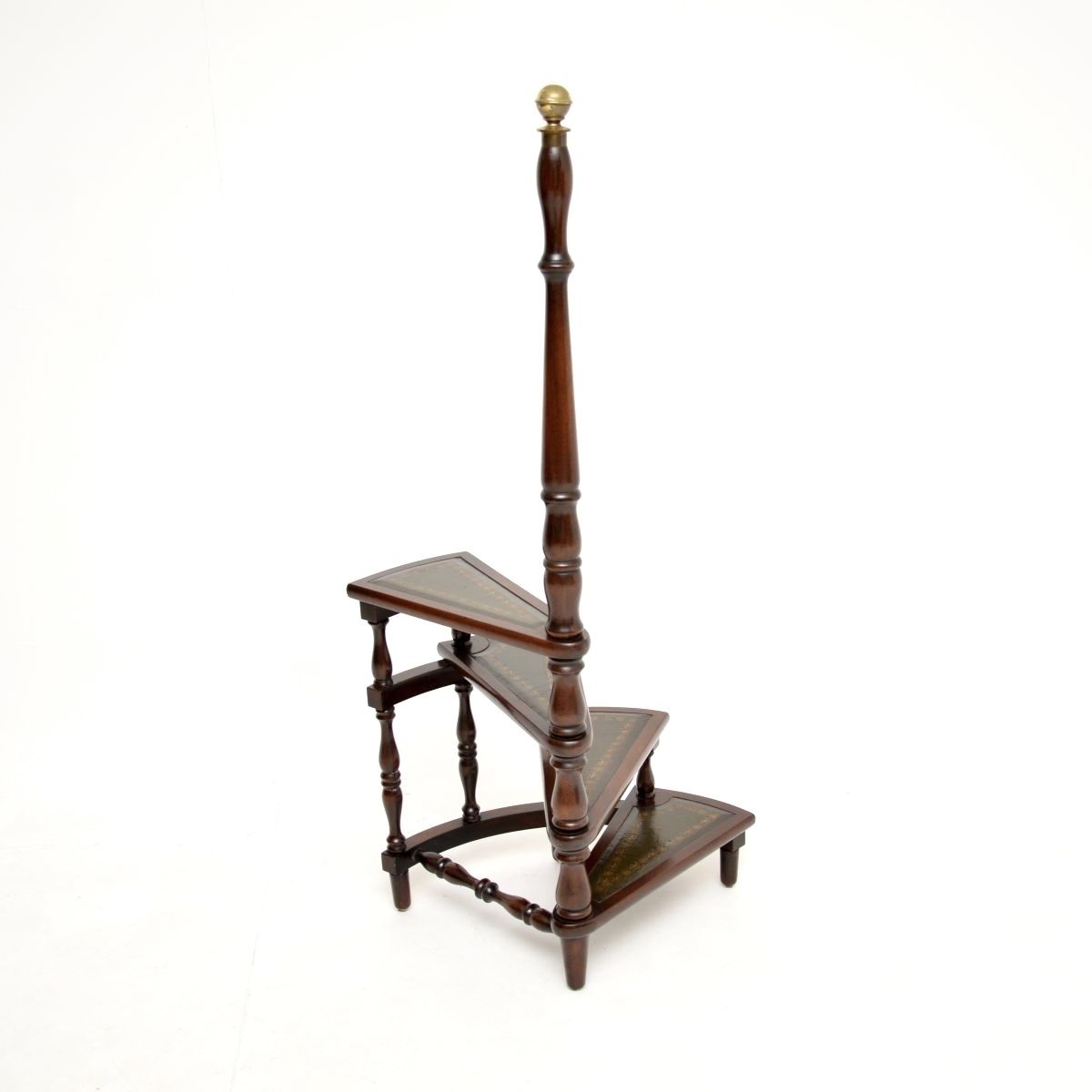 Antique Mahogany And Leather Library Steps photo vintage