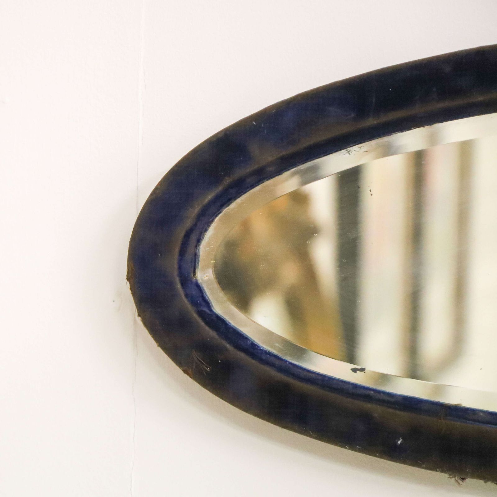 Home Decor Pair Of French Art Deco Oval Mirrors   Original Plates & Distressed Velvet Frames C. 1930 photo