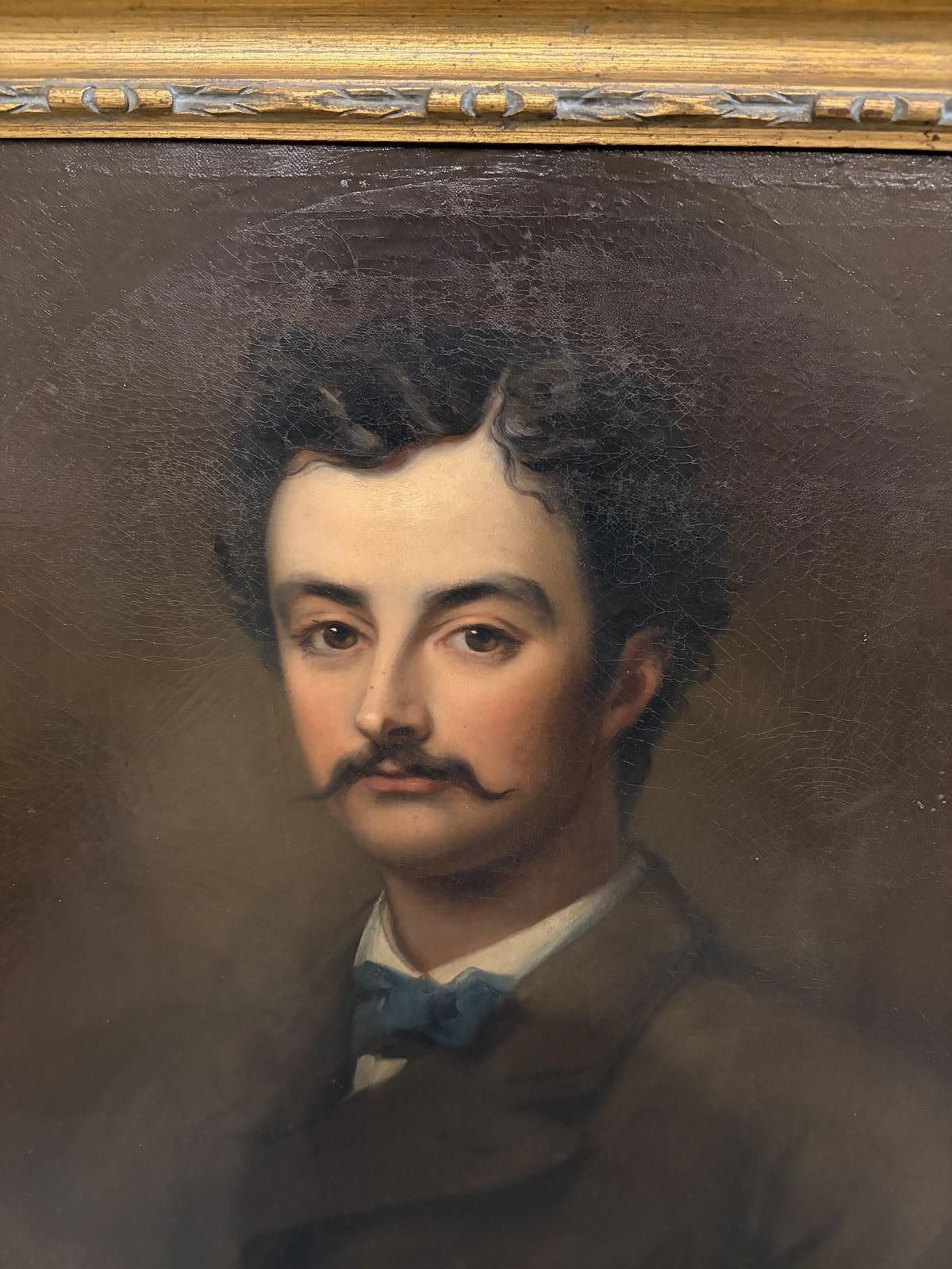 Victorian Oil On Canvas Portrait Of Gentleman In Blue Bowtie photo furniture