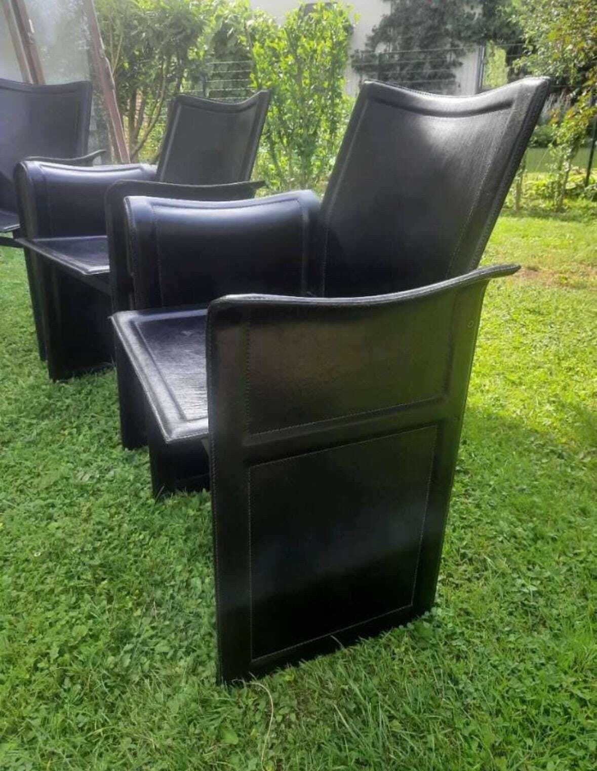 1 Of 6 Korium Chairs In Black Leather, Tito Agnoli For Matteo Grassi, 1980s, Designer Chairs , Vintage Furniture photo 989.0