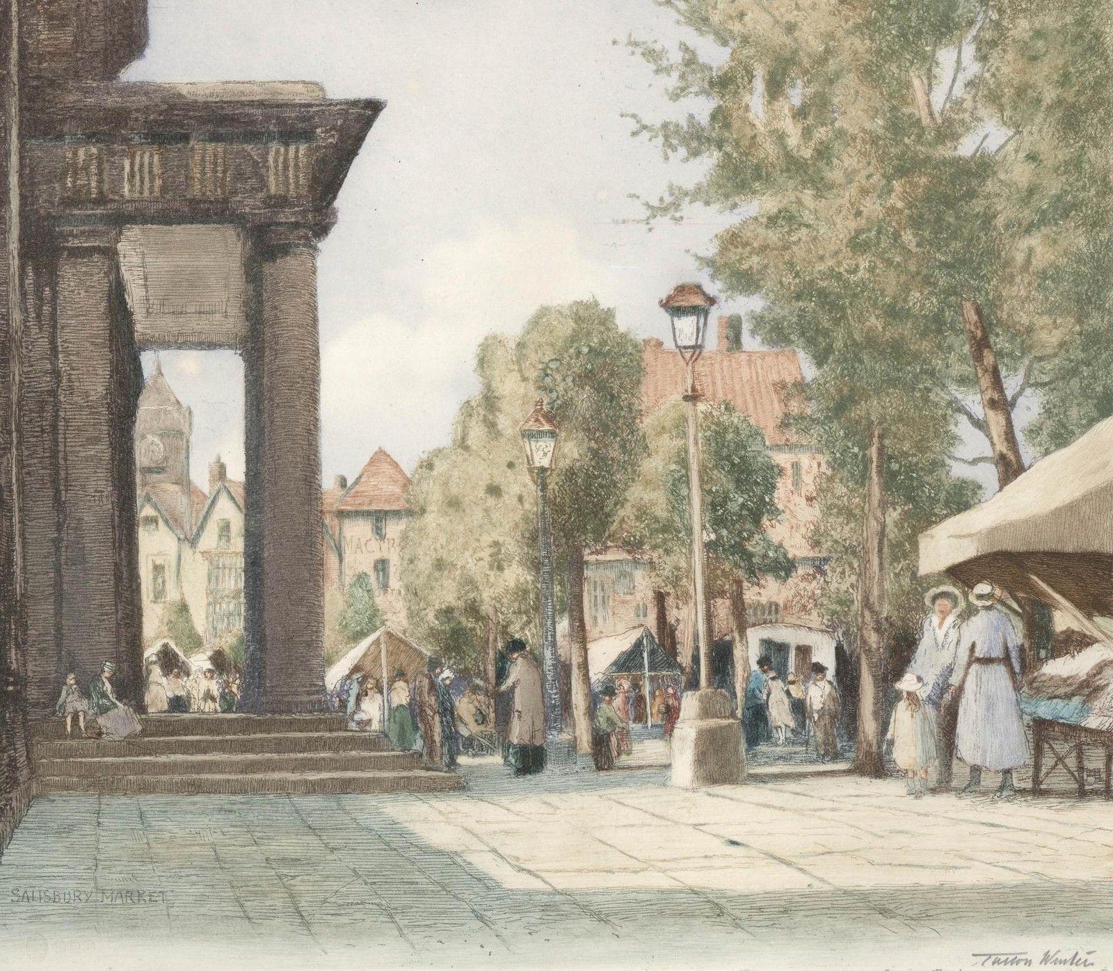 William Tatton Winter (1855 1928) Early 20th Century Etching, Salisbury Market photo furniture
