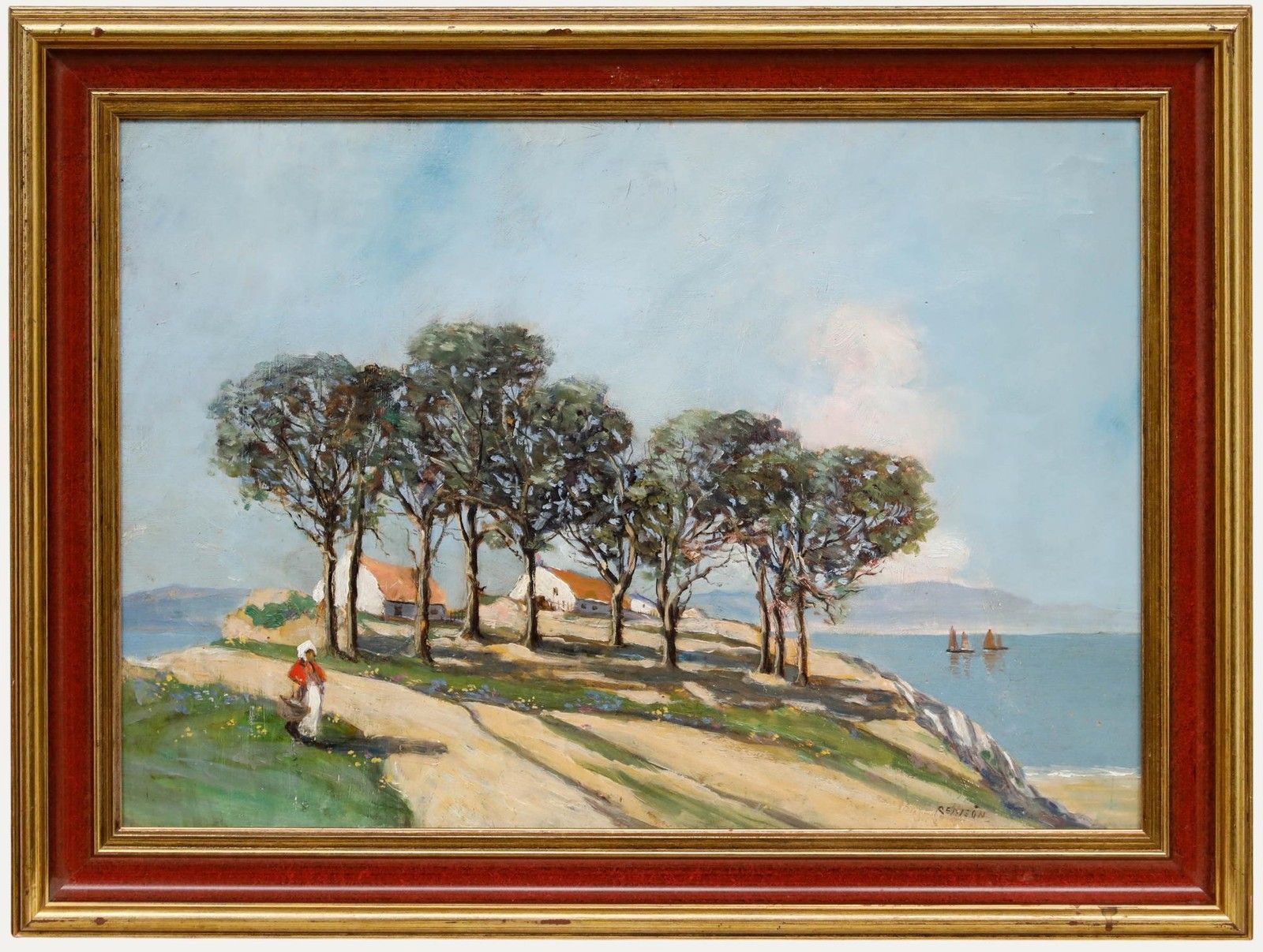 William Renison (1866 1940) Framed Oil, Cottages By The Coast