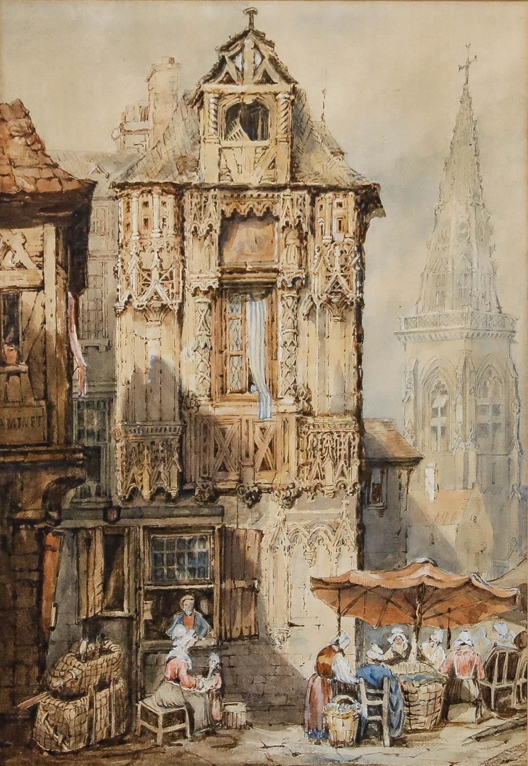 After Samuel Prout (1783 1852) 19th Century Watercolour, Marketplace At Bruges photo furniture