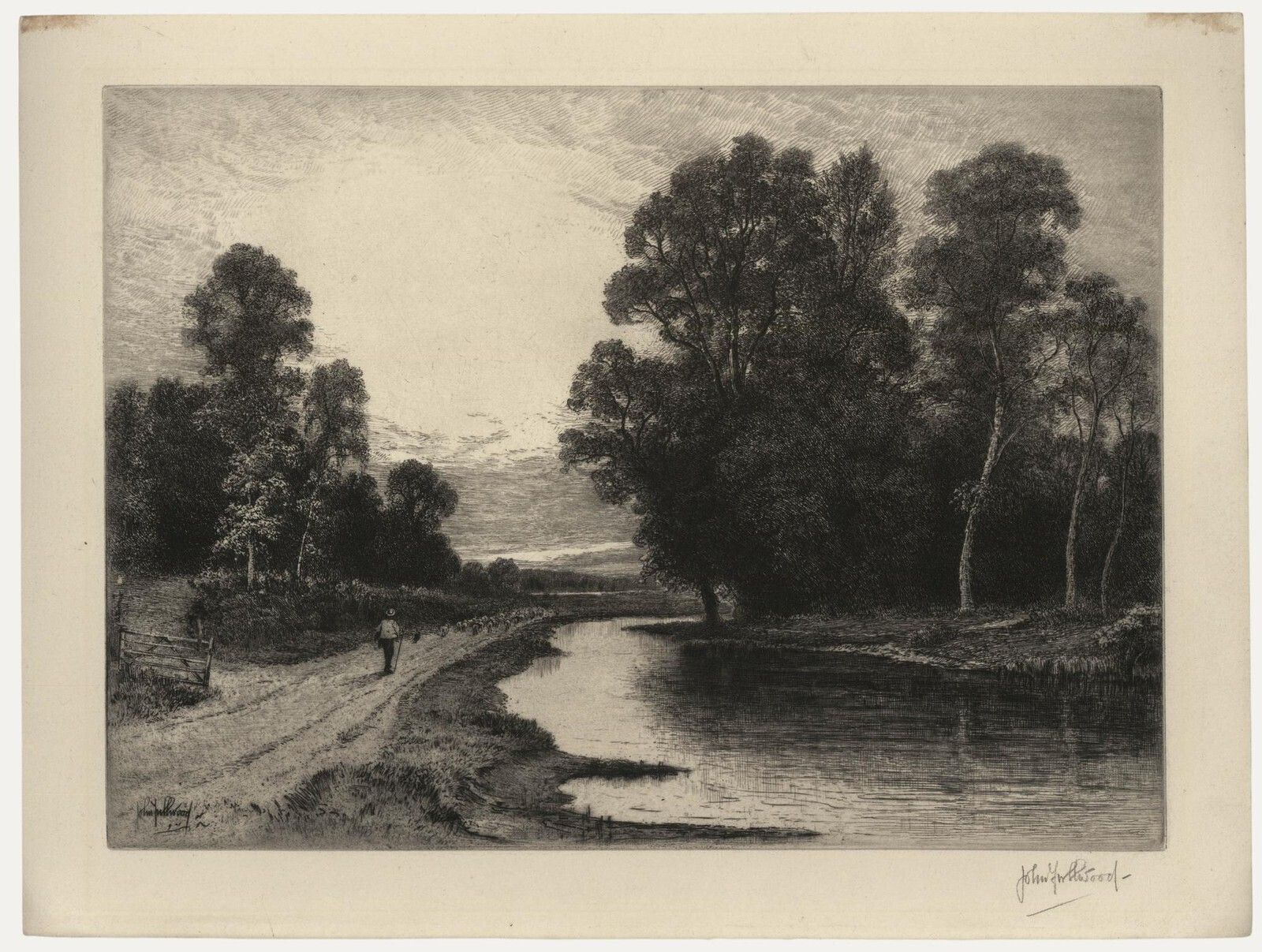 John Fullwood Rba (1854 1931) 20th Century Etching, Shepherd Guiding The Flock