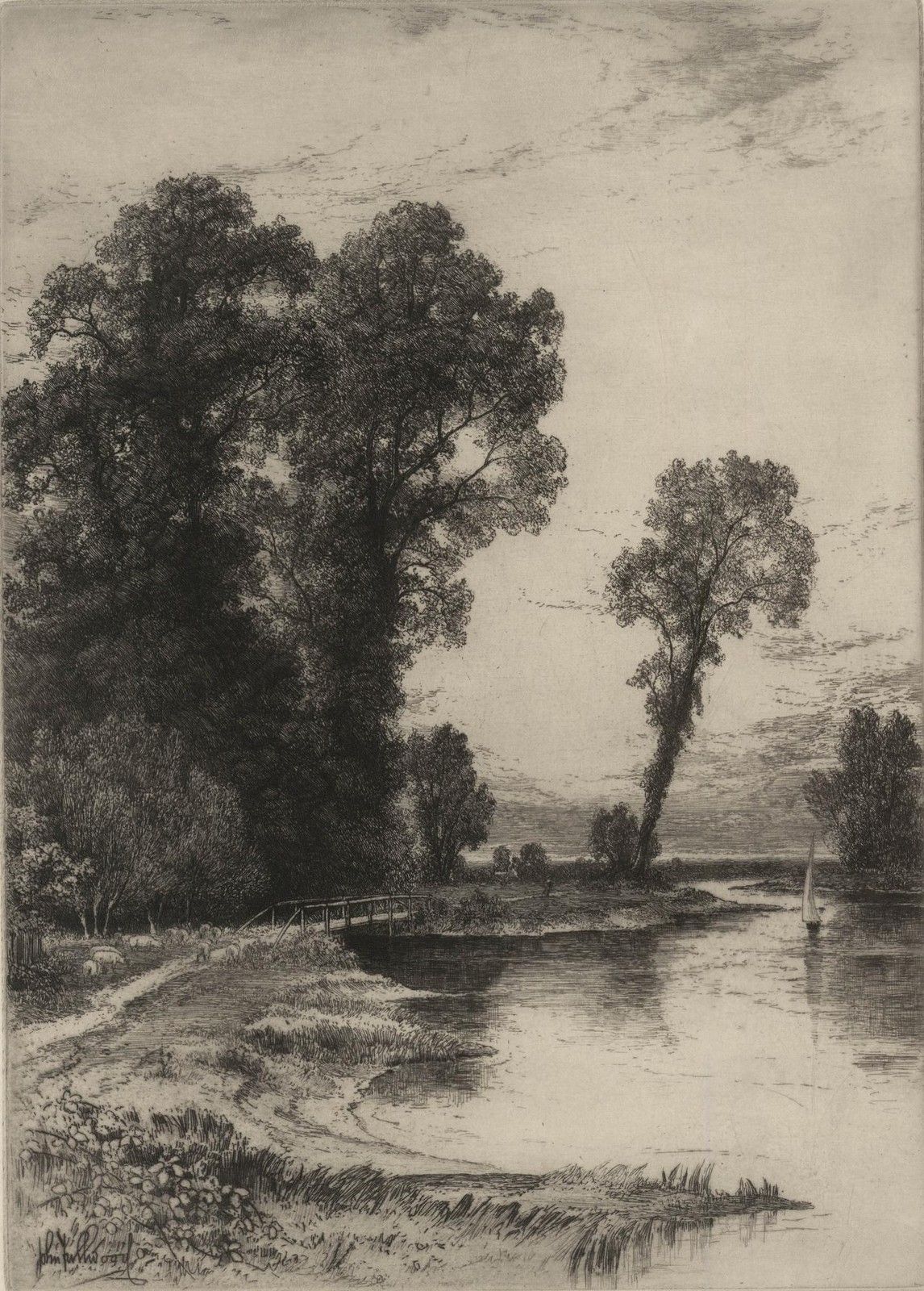 John Fullwood Rba (1854 1931) Early 20th Century Etching, The Footbridge photo furniture