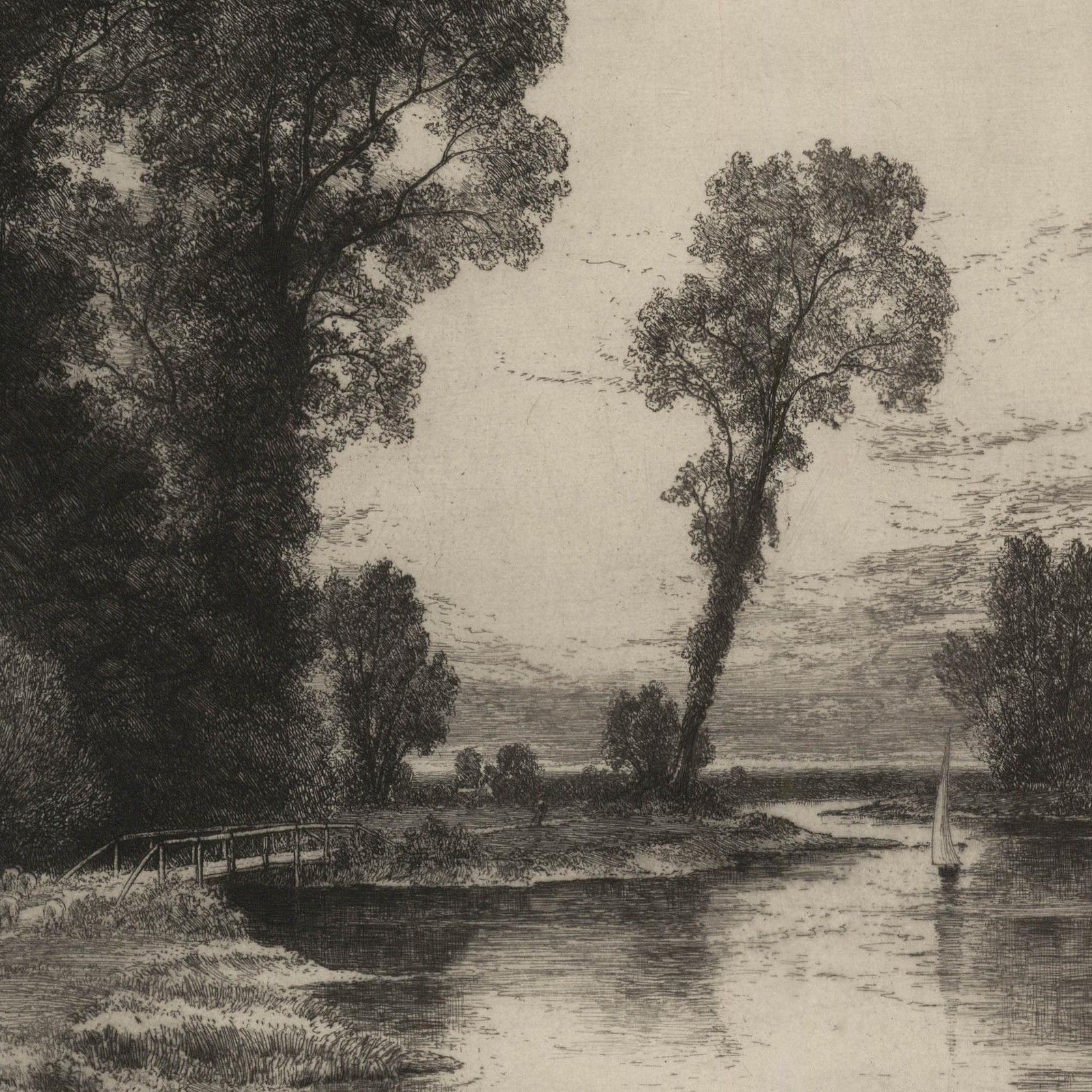 John Fullwood Rba (1854 1931) Early 20th Century Etching, The Footbridge photo for sale
