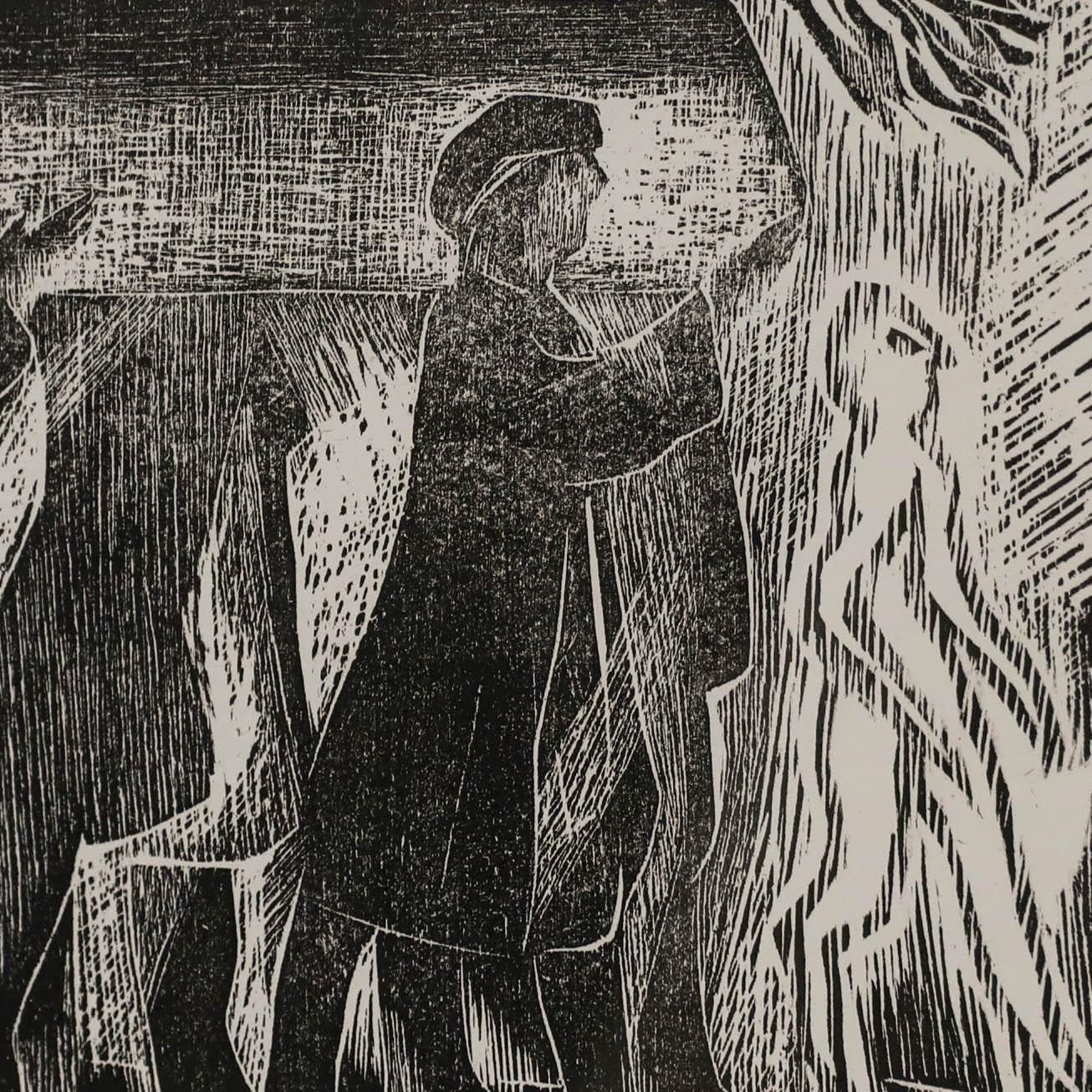 Angela Lemaire (1944 2025) 2005 Woodcut, Funeral With Subterraneans photo Art