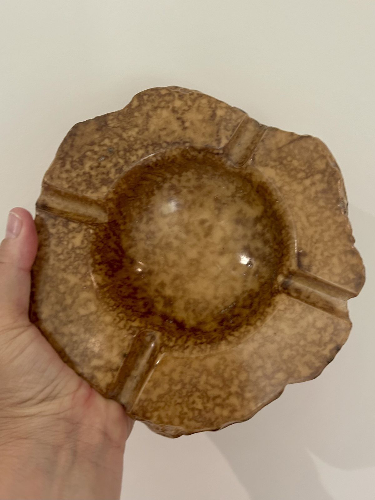 Vintage French Tan Alabaster Ashtray/Trinket Dish, With Brass Incense Holder photo 50.0