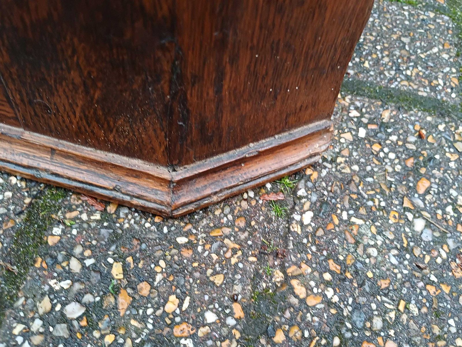 395.0 Antique Oak Corner Wall Cupboard C.1900 Solid Oak Panel Door Georgian Style Brass Hinges Original Key Shaped Shelved photo