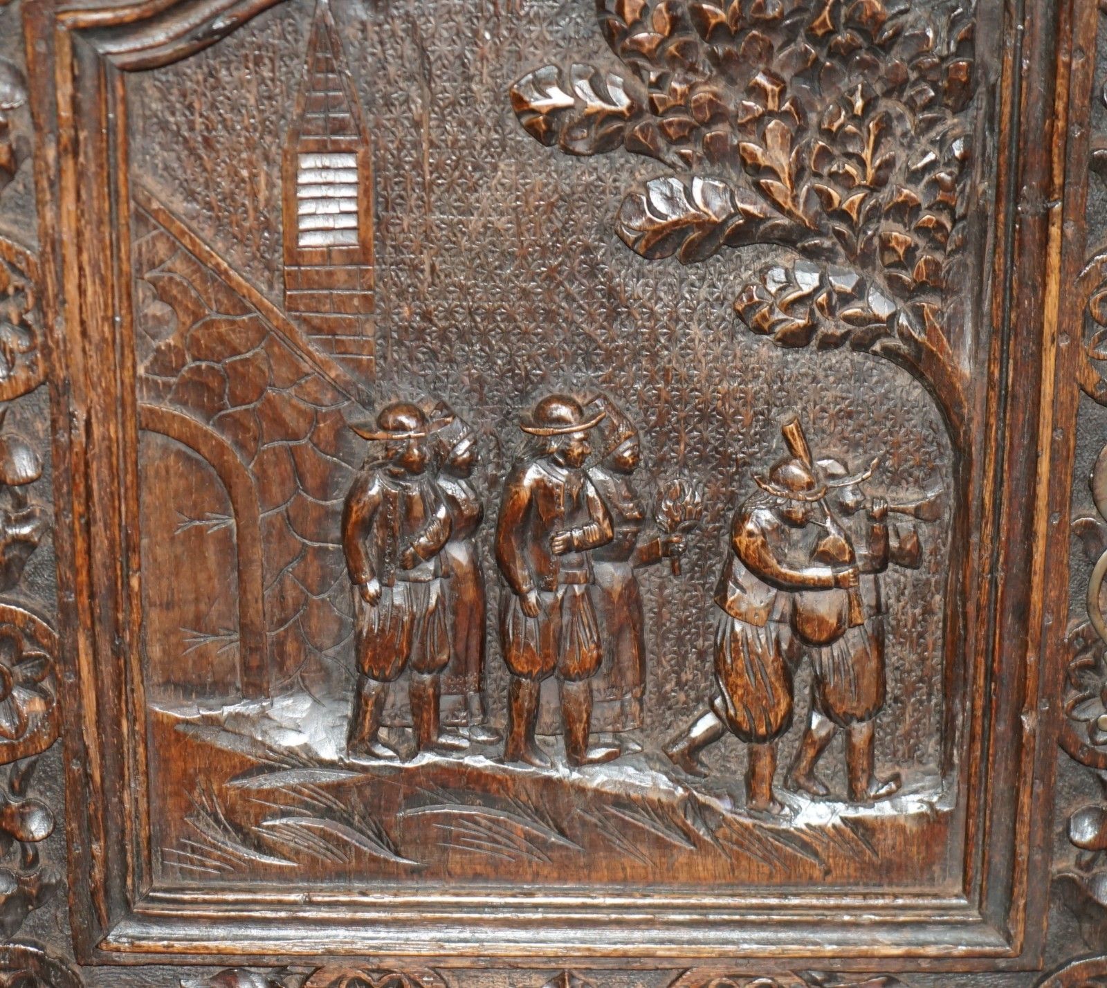 photo furniture Antique 1860 Ornately Hand Carved Dutch Housekeepers Linen Or Kitchen Cupboard