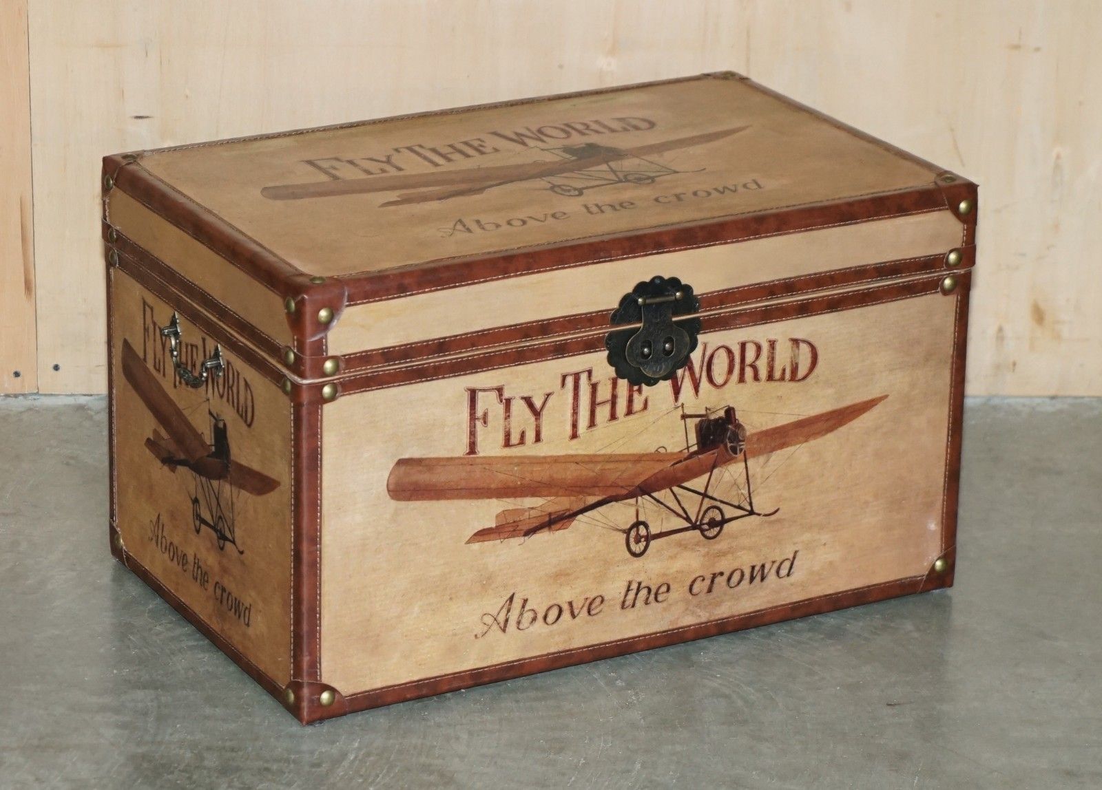 Pair Of Leather & Canvus Hand Painted & Studded Vintage Toy Chests Steam Trunks photo furniture