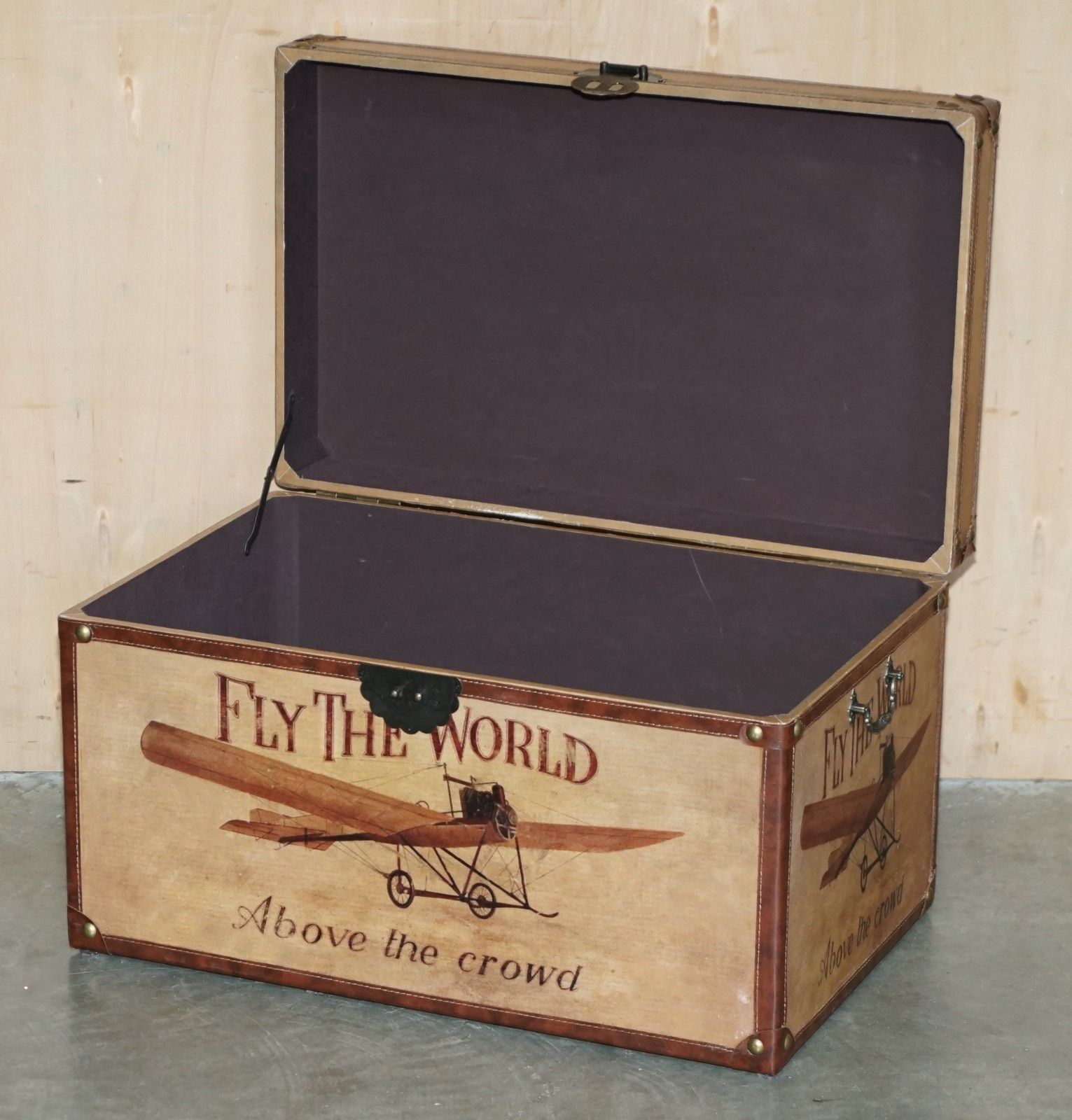 750.0 Pair Of Leather & Canvus Hand Painted & Studded Vintage Toy Chests Steam Trunks photo