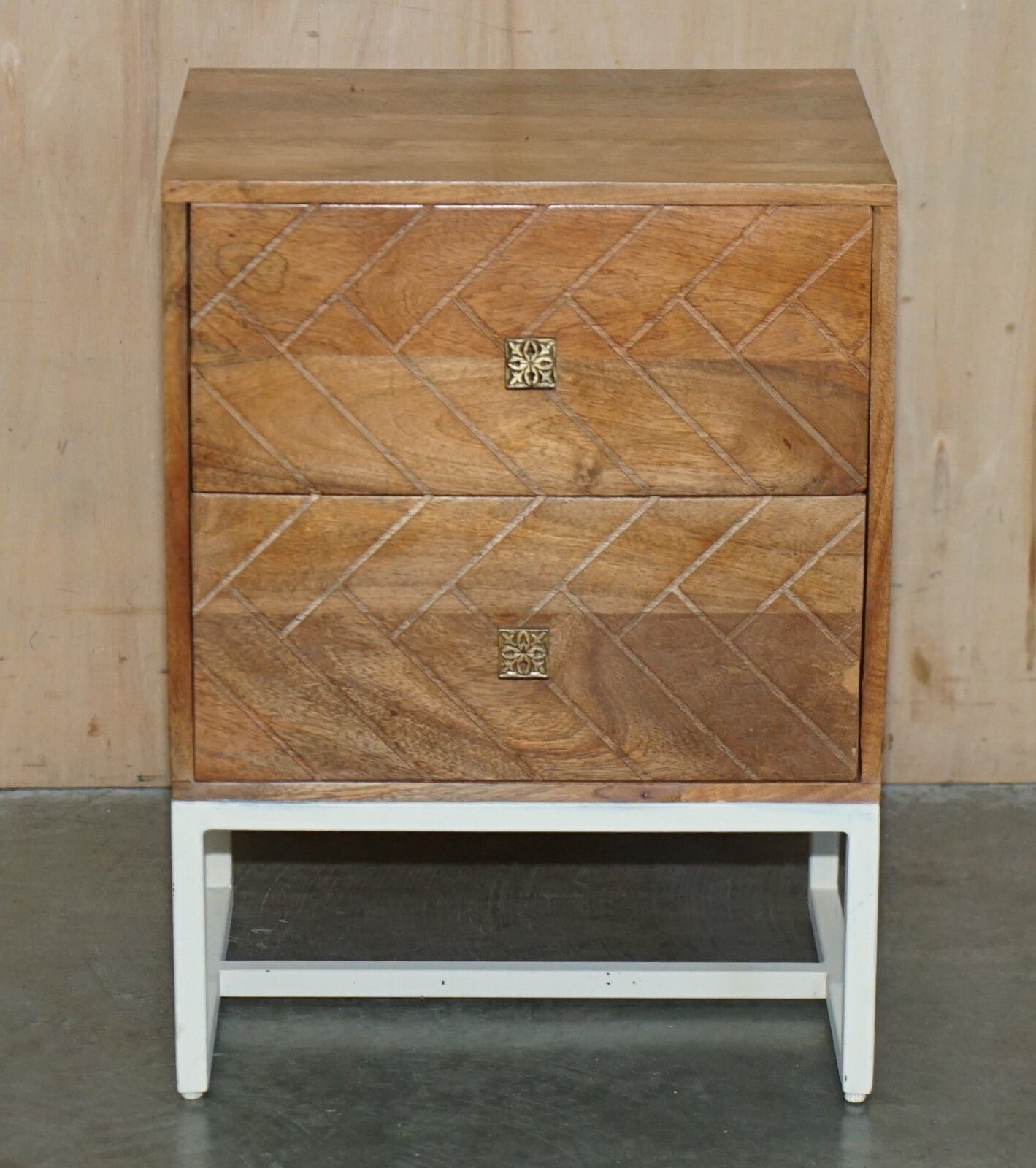 Vintage Style Recliamed Wood Two Drawer Side End Nightstand Lamp Wine Table photo for sale