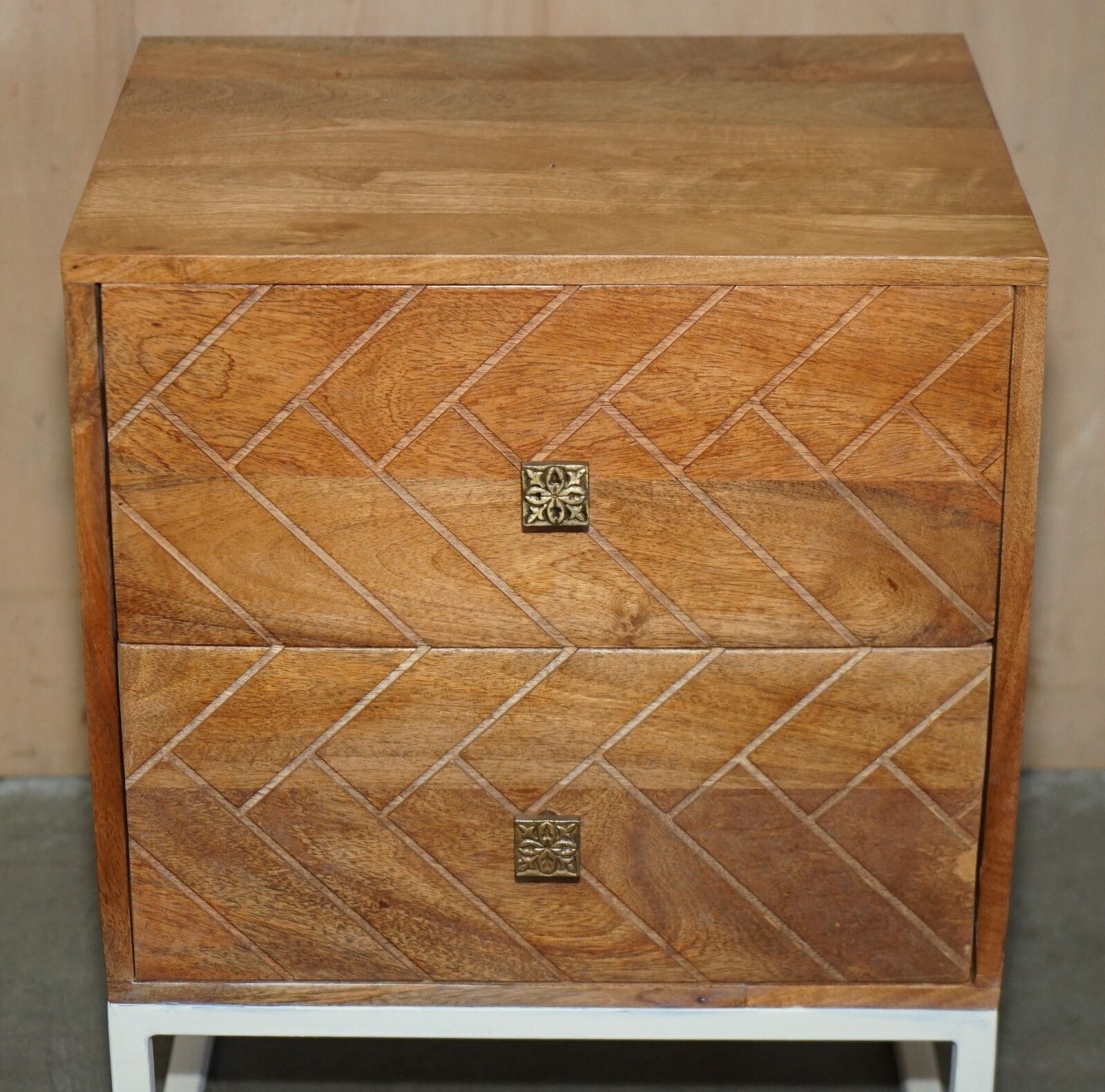 Vintage Style Recliamed Wood Two Drawer Side End Nightstand Lamp Wine Table photo vinterior
