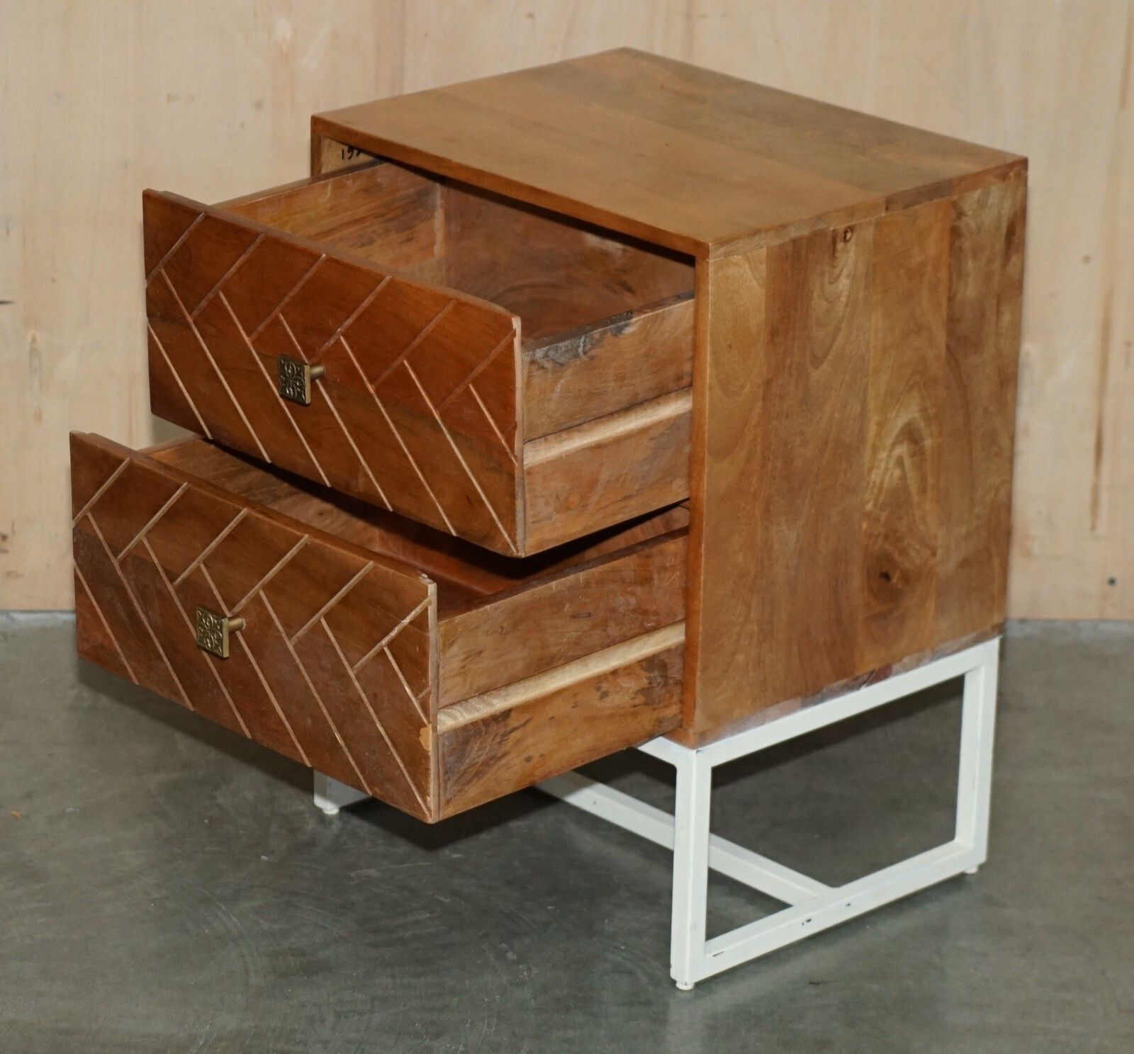 Furniture Vintage Style Recliamed Wood Two Drawer Side End Nightstand Lamp Wine Table photo