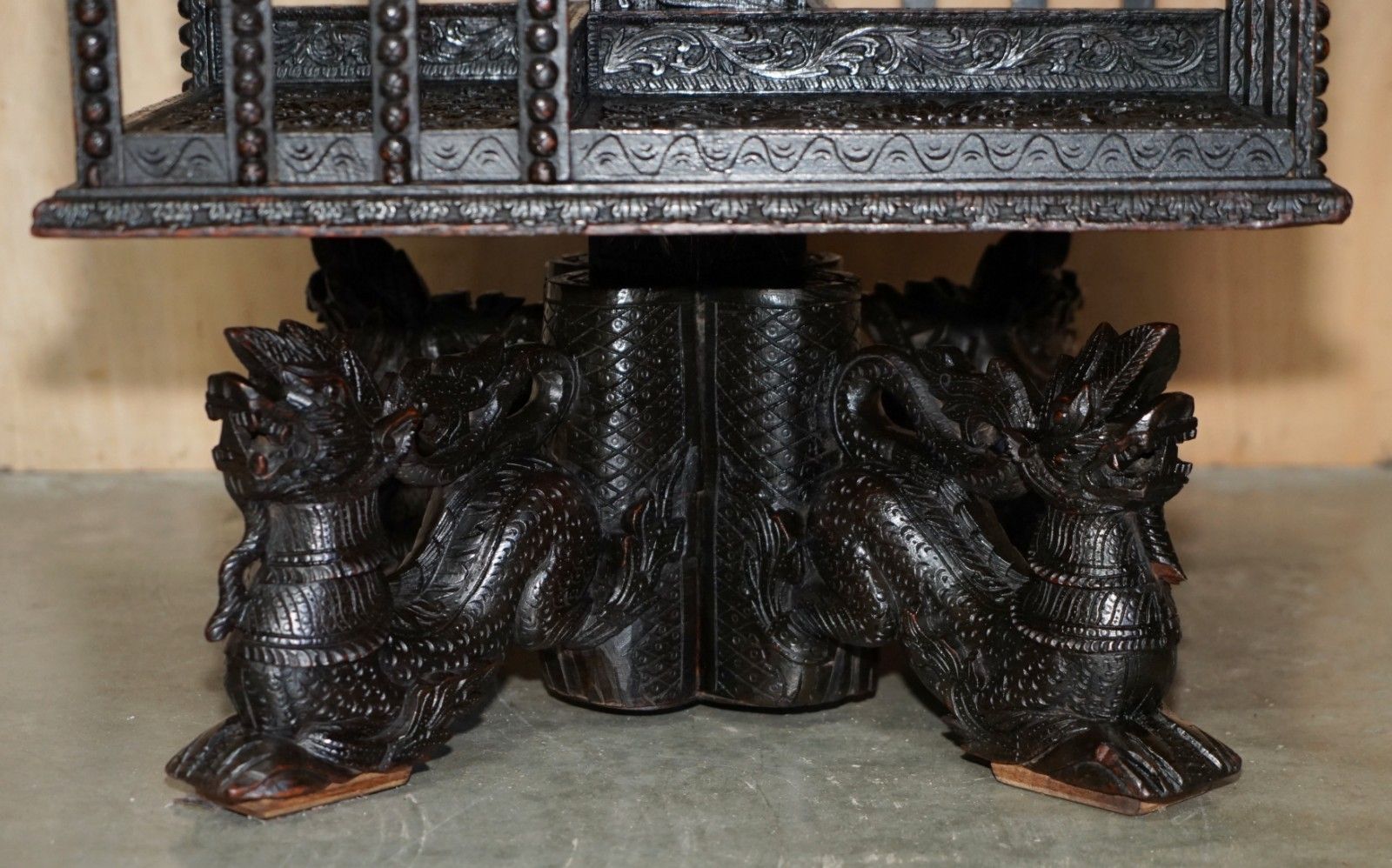 Super Rare Antique 1880 Anglo Indian Ornately Carved Revolving Bookcase Table photo Furniture