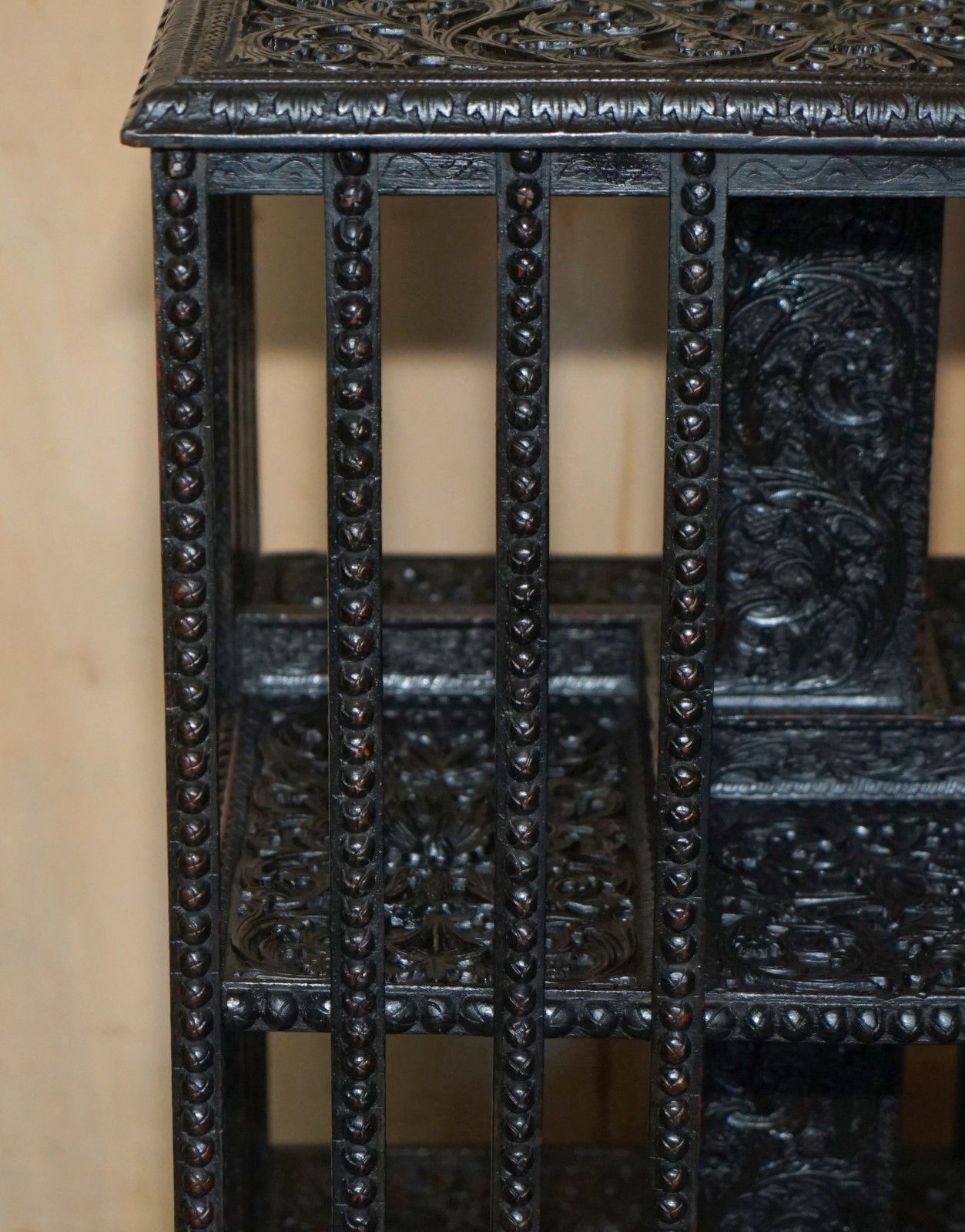 3350.0 Super Rare Antique 1880 Anglo Indian Ornately Carved Revolving Bookcase Table photo