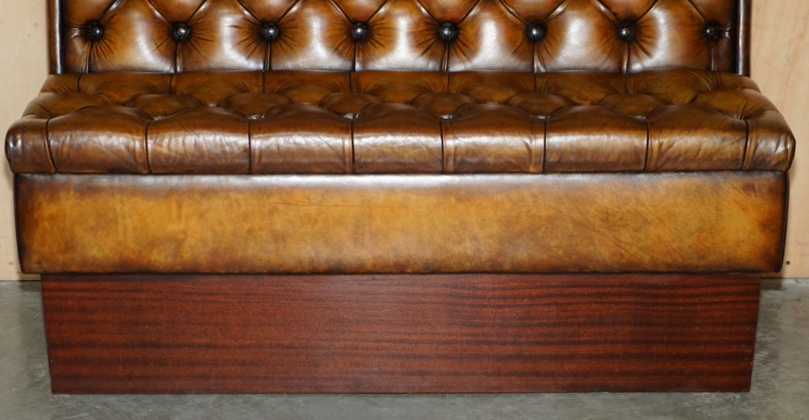 Furniture Pair Of Restored Antique Victorian Chesterfield Leather Snooker Hall Pub Benches photo