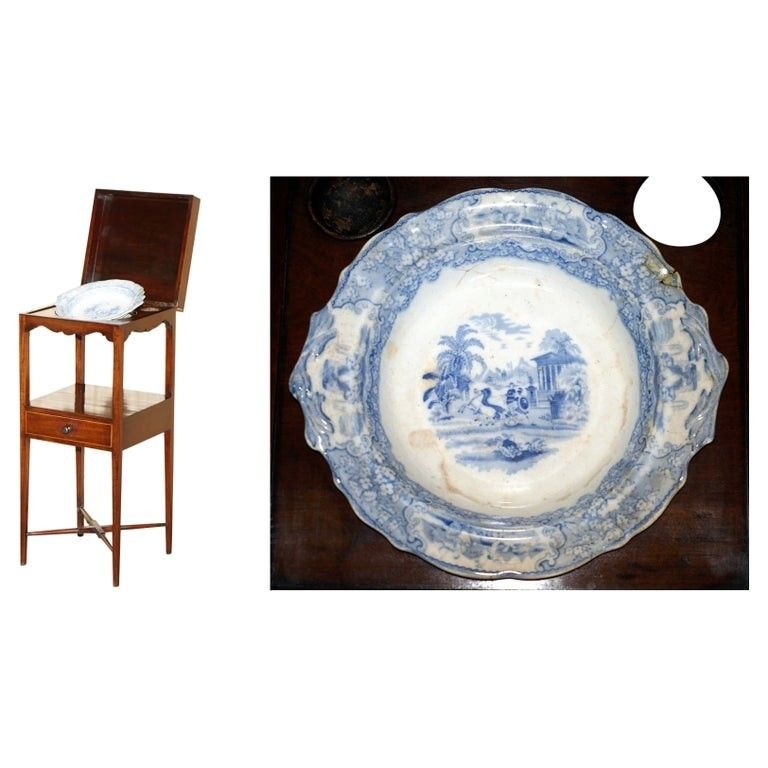 Antique Georgian Mahogany Wash Vanity Stand With J & Mp Bell Earthenware Bowl