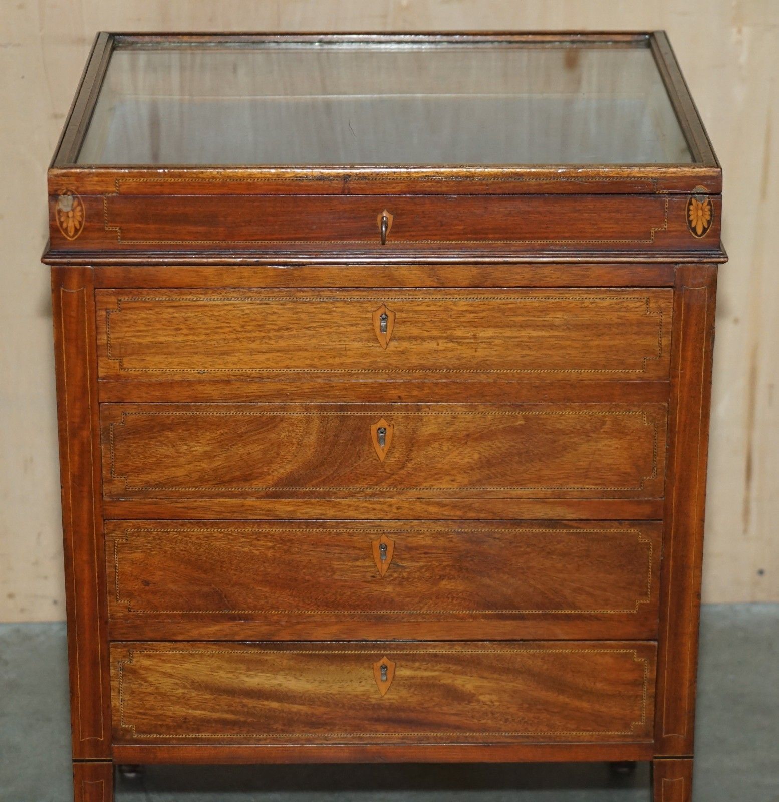 Stunning Antique Victorian Sheraton Walnut Drawers With Napoleonic Blue Display photo Furniture