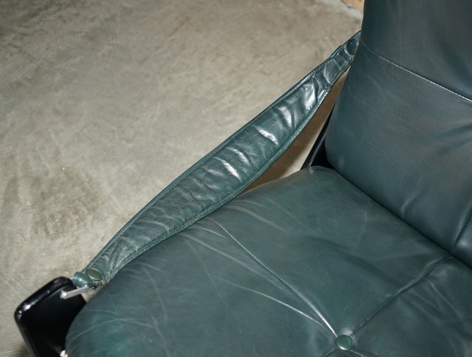 Fine Mid Century Modern Green Leather 1970's Pirelli Chesterfield Rocking Chair photo buy