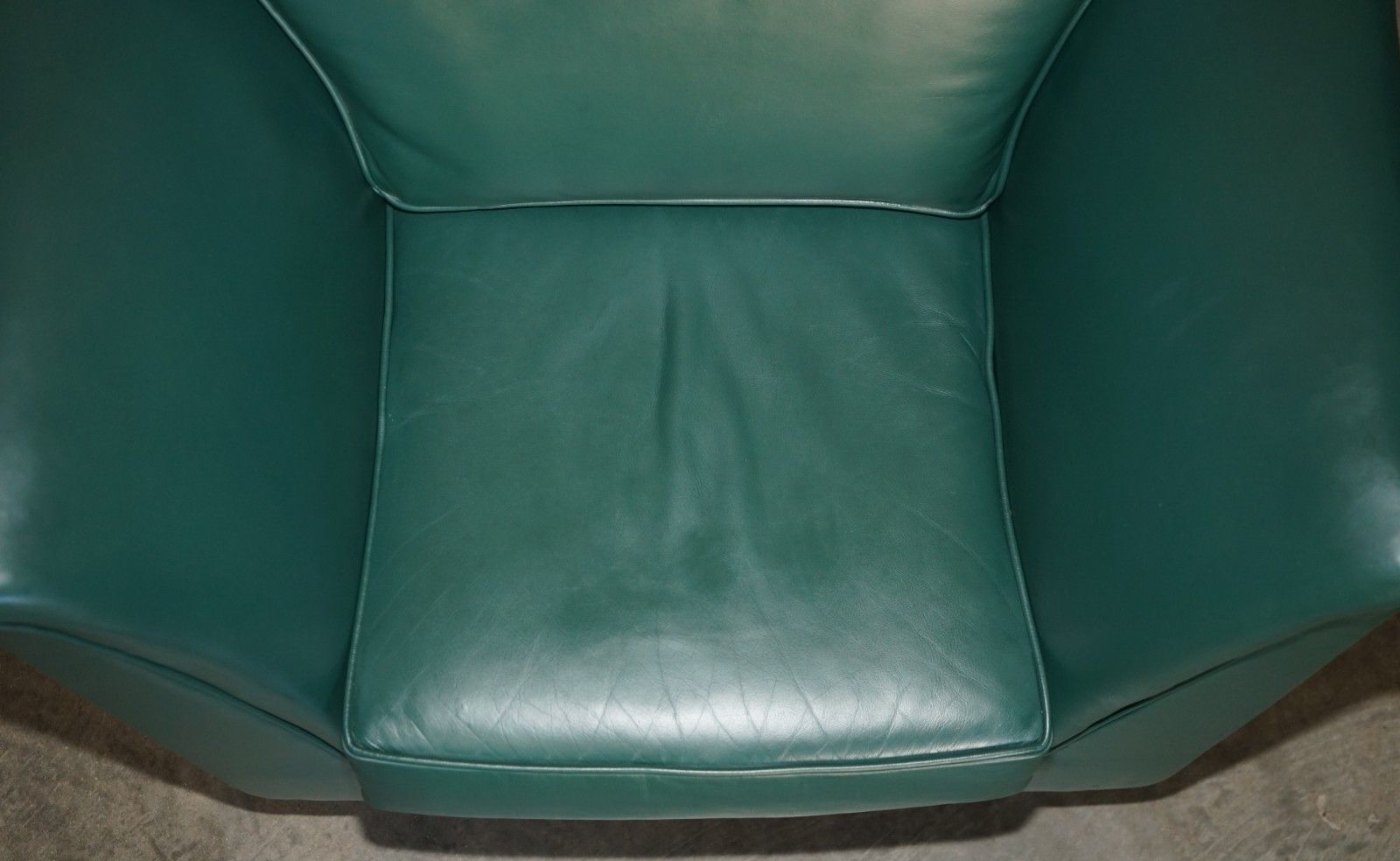 Pair Of Vintage Mid Century Modern Designer Green Leather Contemporary Armchairs photo vintage