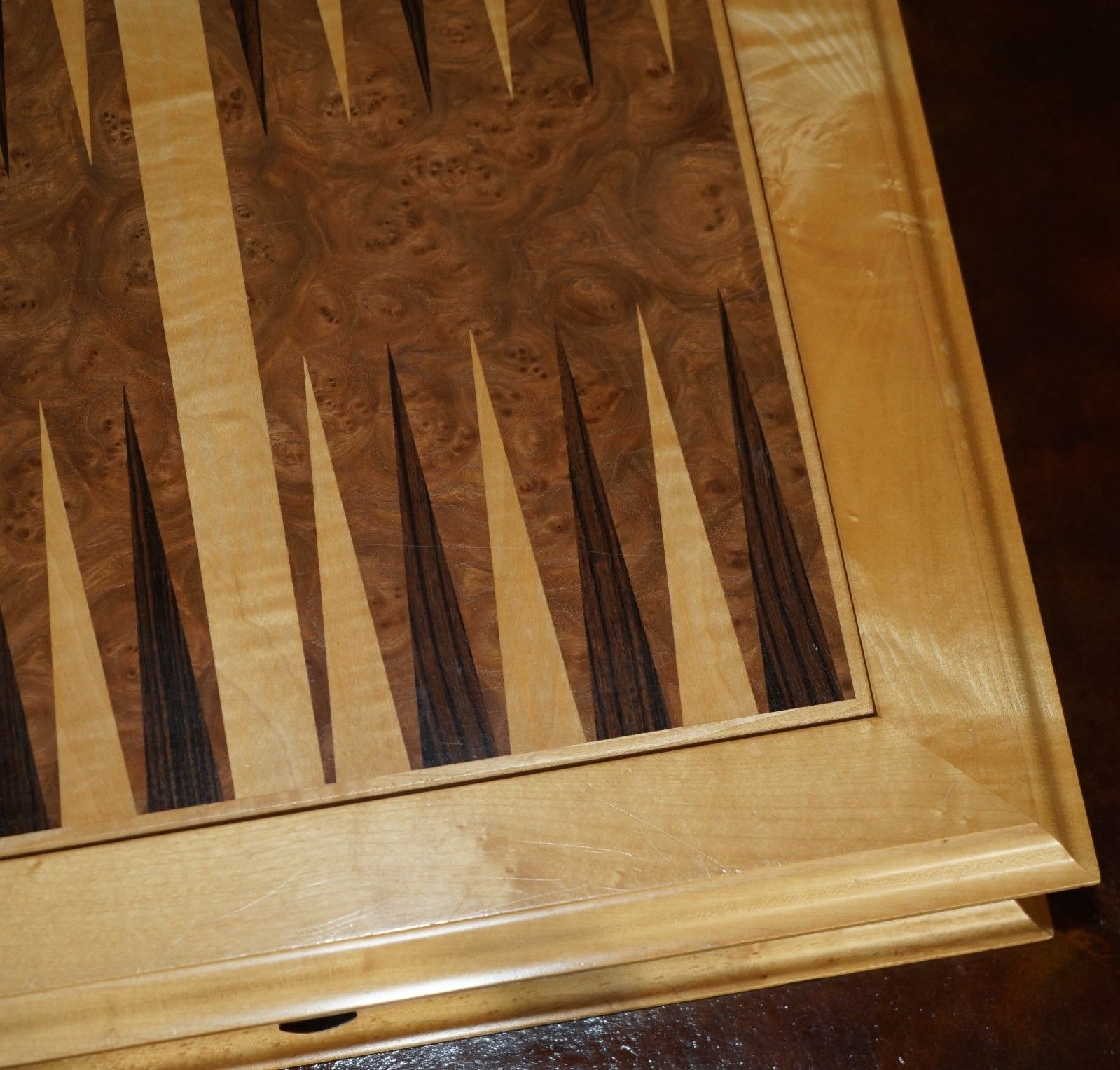 photo buy Rare Viscount David Linley Satinwood & Burr Walnut Chessboard & Backgammon