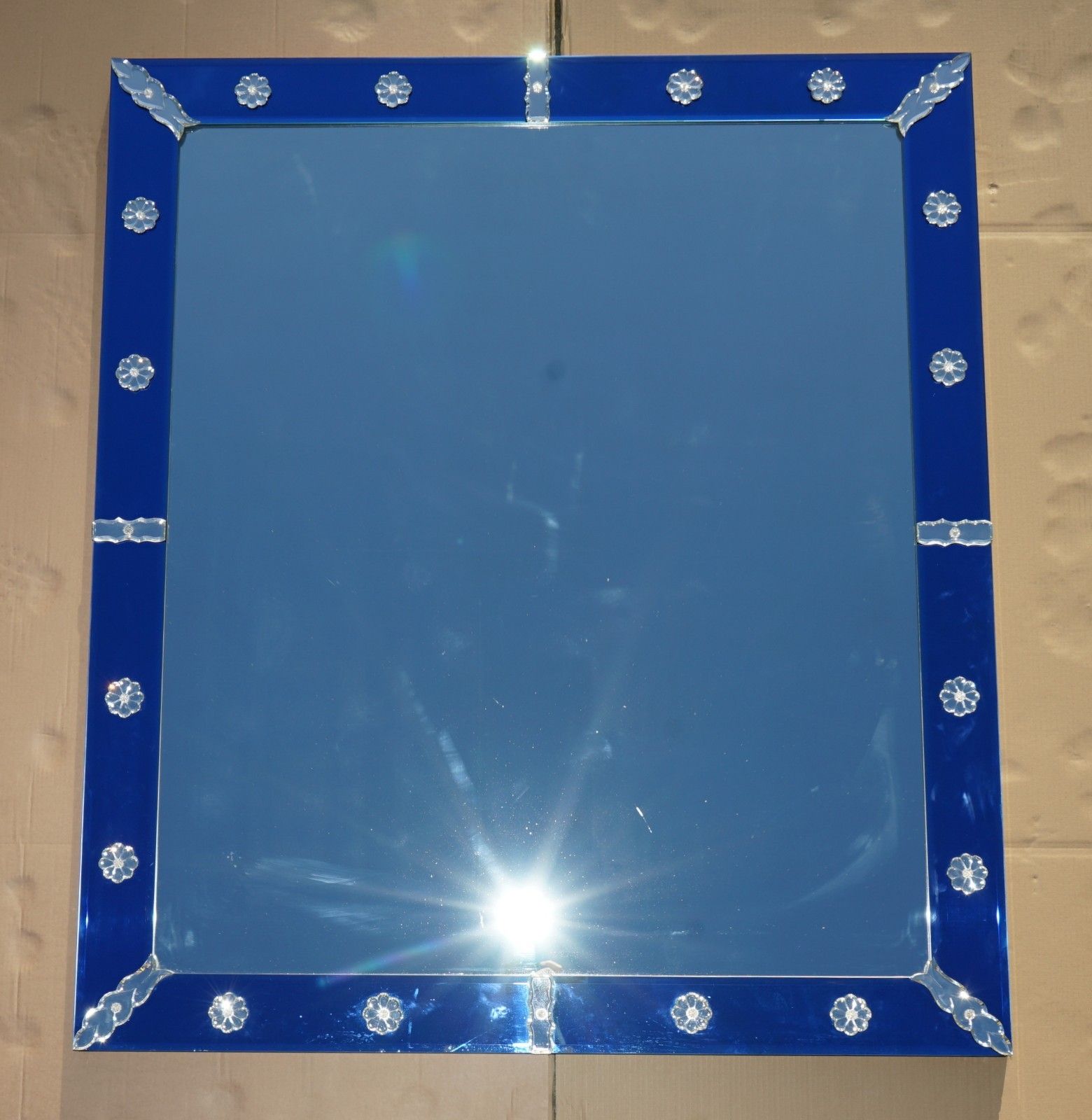 Very Large 151cm X 133cm Italian Venetian Cobalt Blue Cut Glass Wall Mirror photo furniture