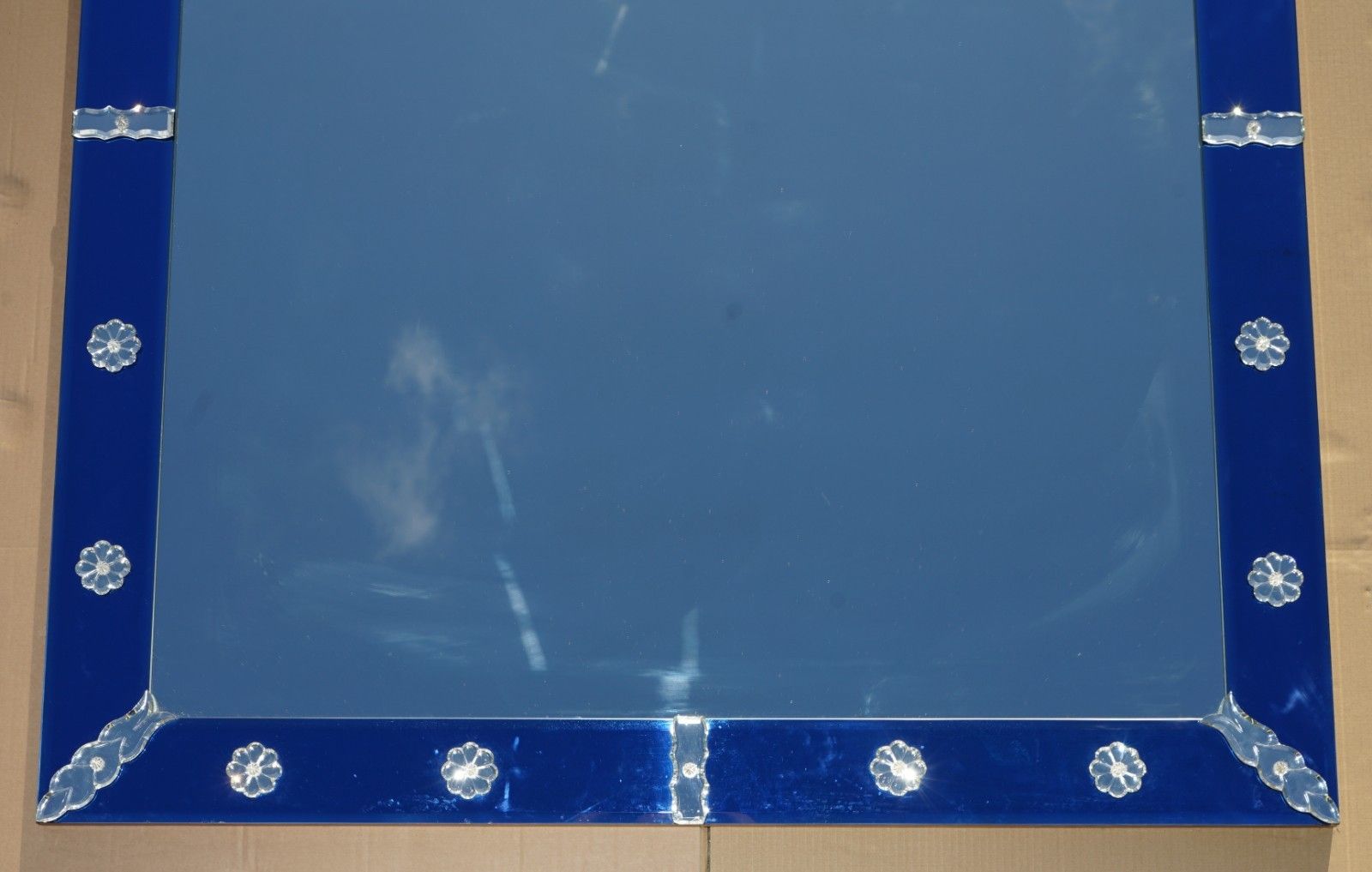 Very Large 151cm X 133cm Italian Venetian Cobalt Blue Cut Glass Wall Mirror photo Home Decor
